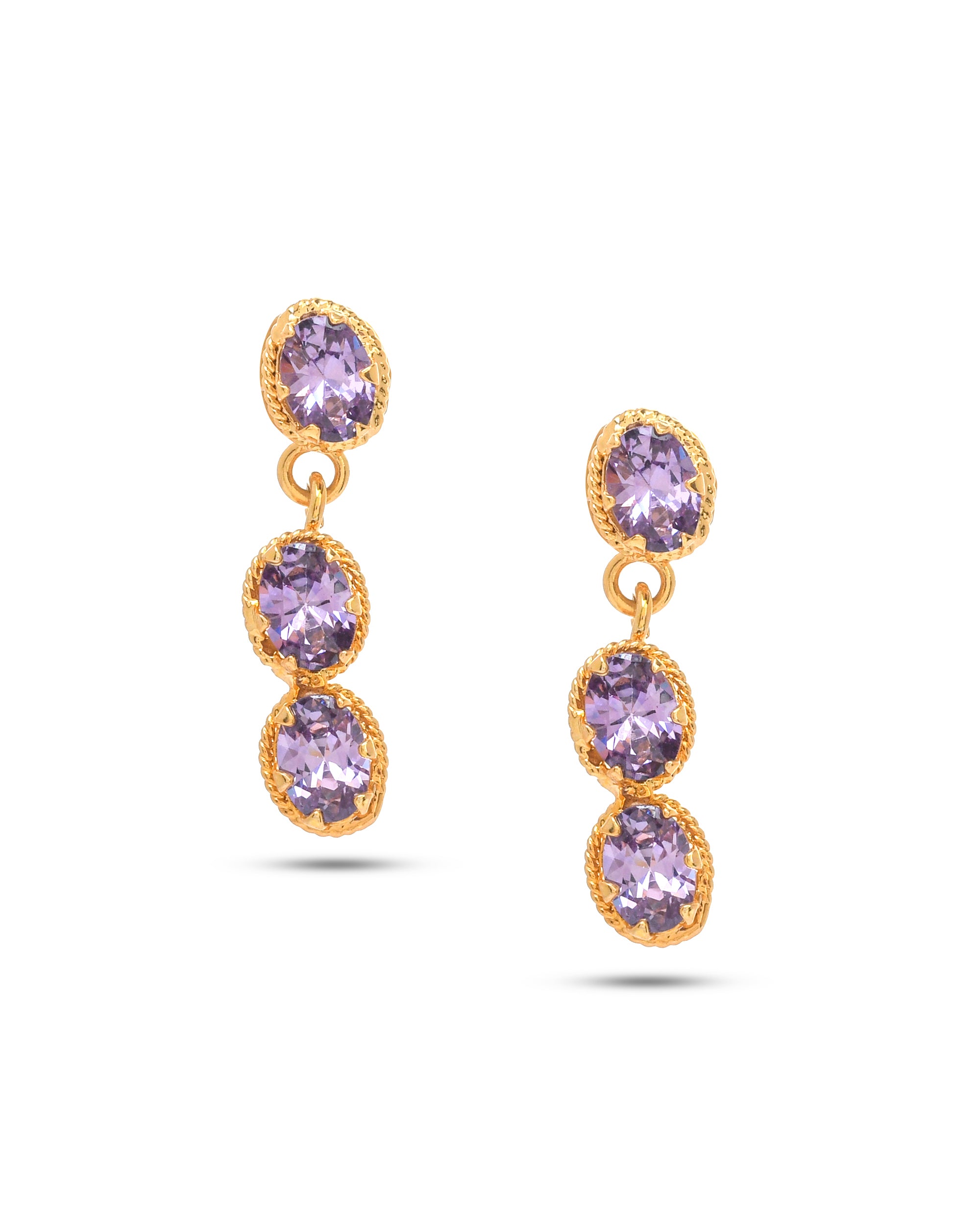 Elegant earrings for women featuring purple hydro quartz set in antique gold plating for ethnic or occasion wear
