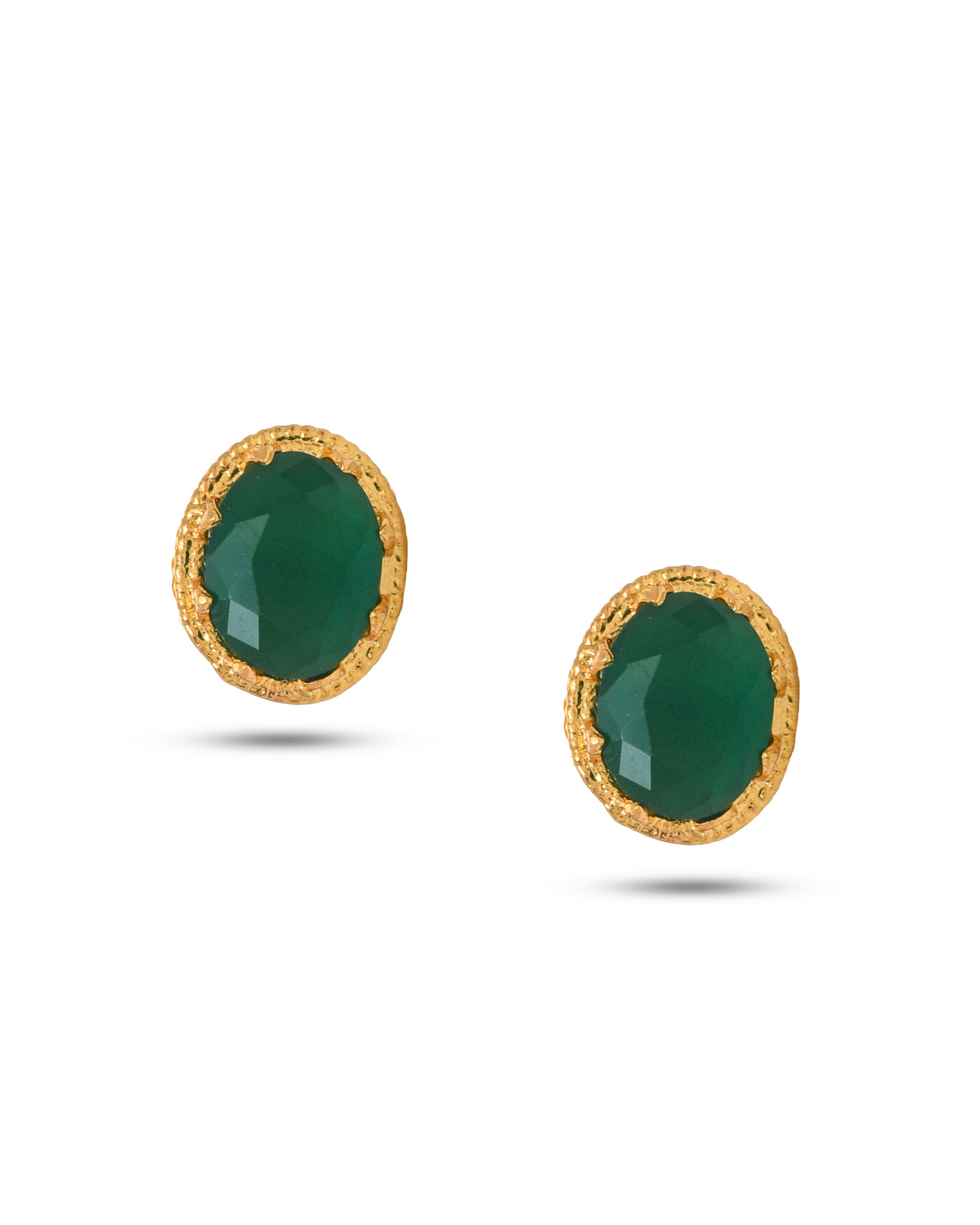Elegant green hydro quartz stud earrings in antique gold finish, designed for traditional and modern outfits
