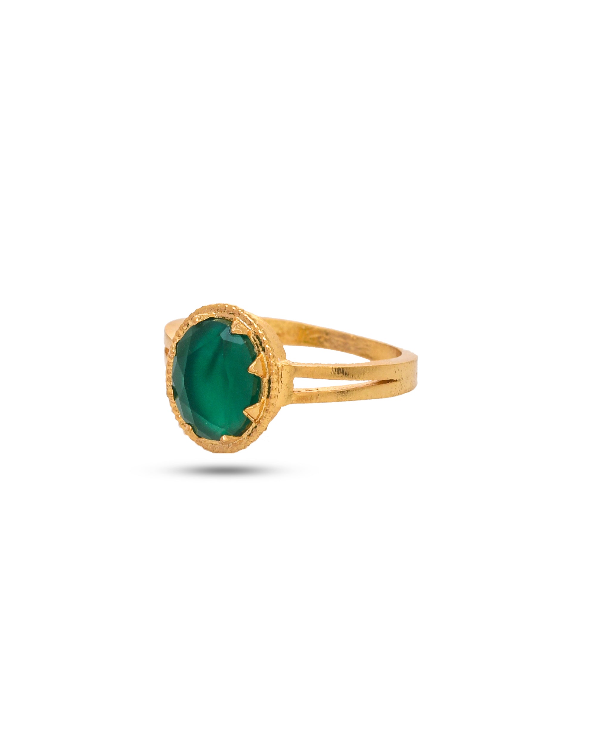 Green hydro quartz statement ring in antique gold plating, crafted for women’s elegant festive style.
