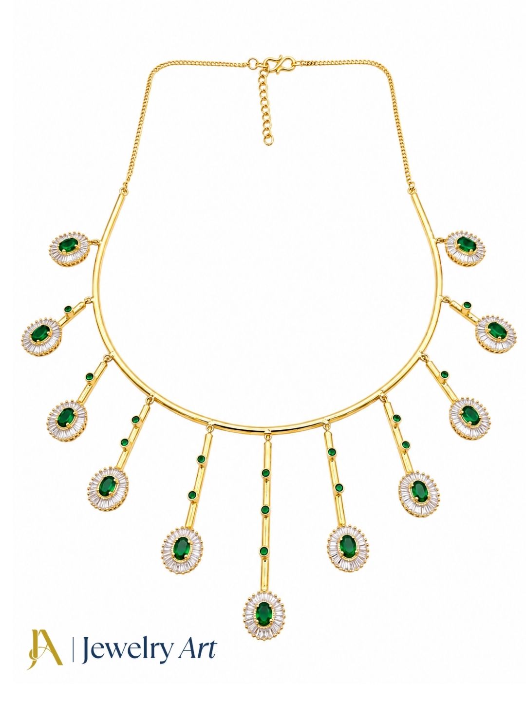 Trendy gold plated statement necklace with vibrant green hydro quartz
