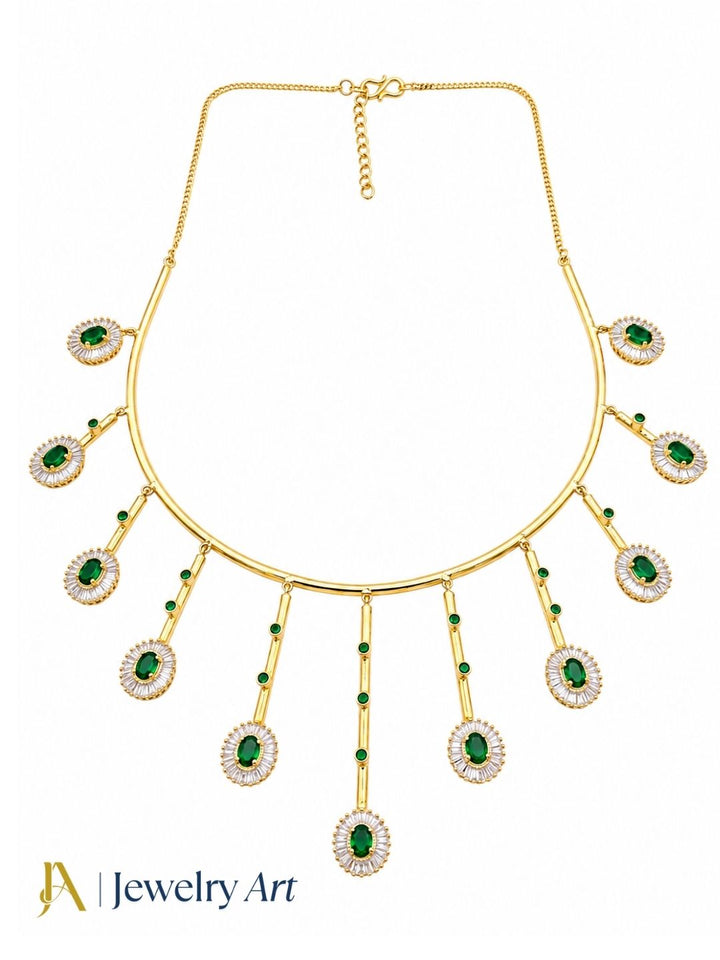Trendy gold plated statement necklace with vibrant green hydro quartz
