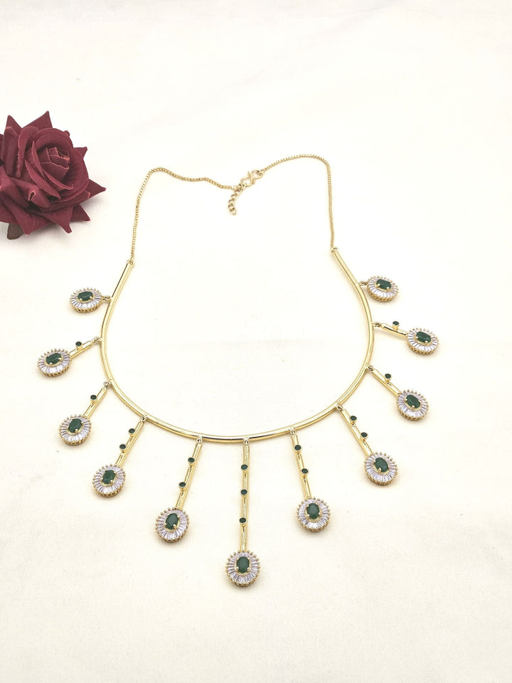 Elegant Gold plated Cubic Zirconia-Green Hydro Quartz Statement Necklace