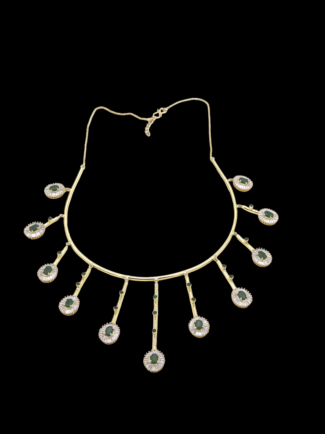 Elegant Gold plated Cubic Zirconia-Green Hydro Quartz Statement Necklace