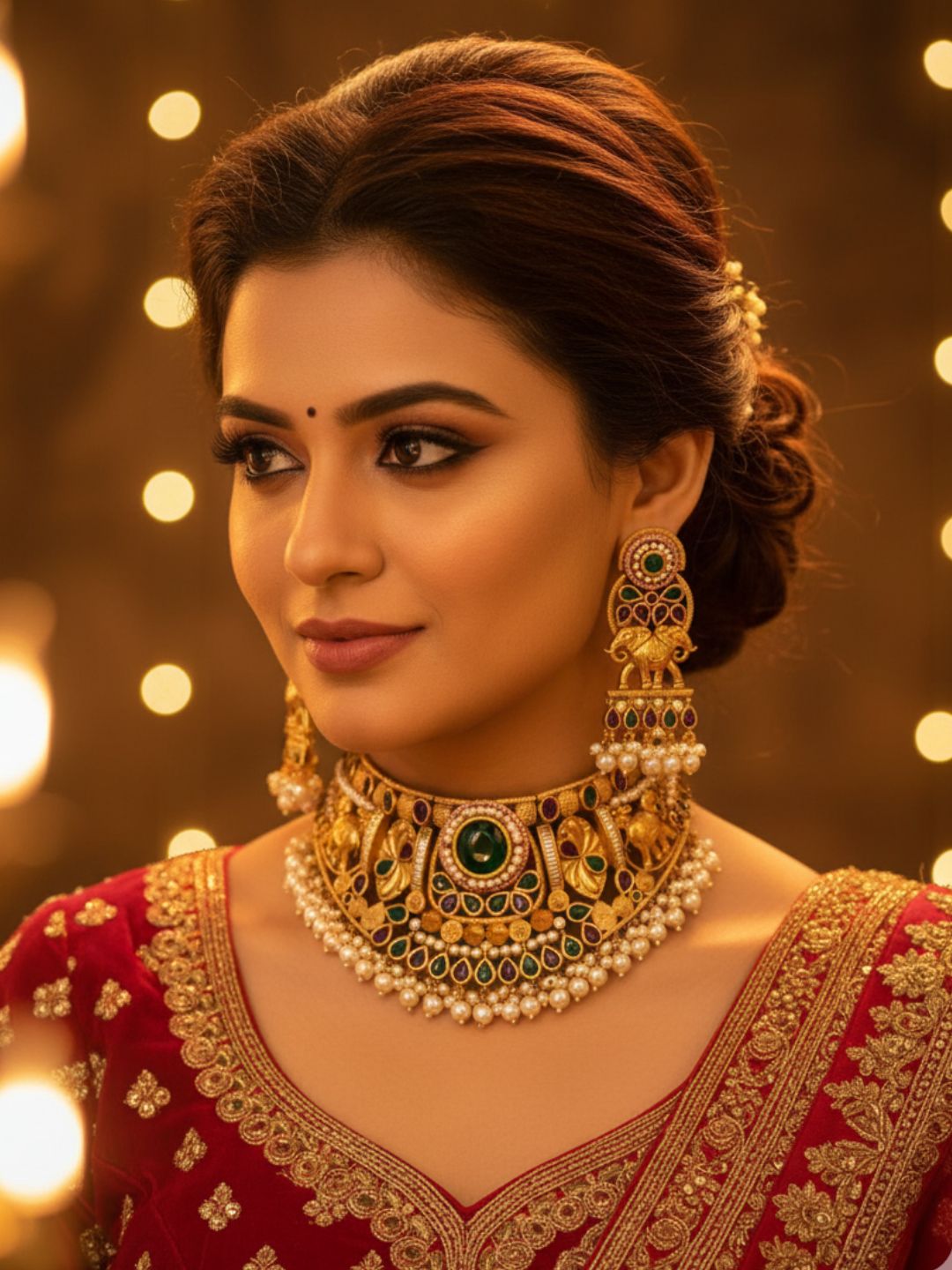 Awesome Antique Gold Multi Color Kundan-Polky Choker Necklace  Earring Set