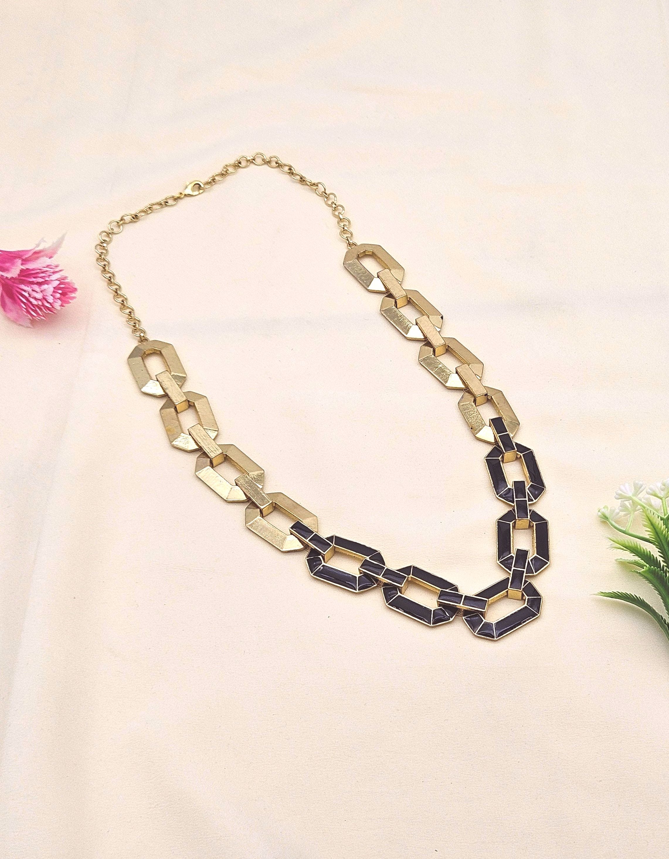 Stunning Gold plated Artistic Aari Cutting Black Enamel Designer Statement Necklace