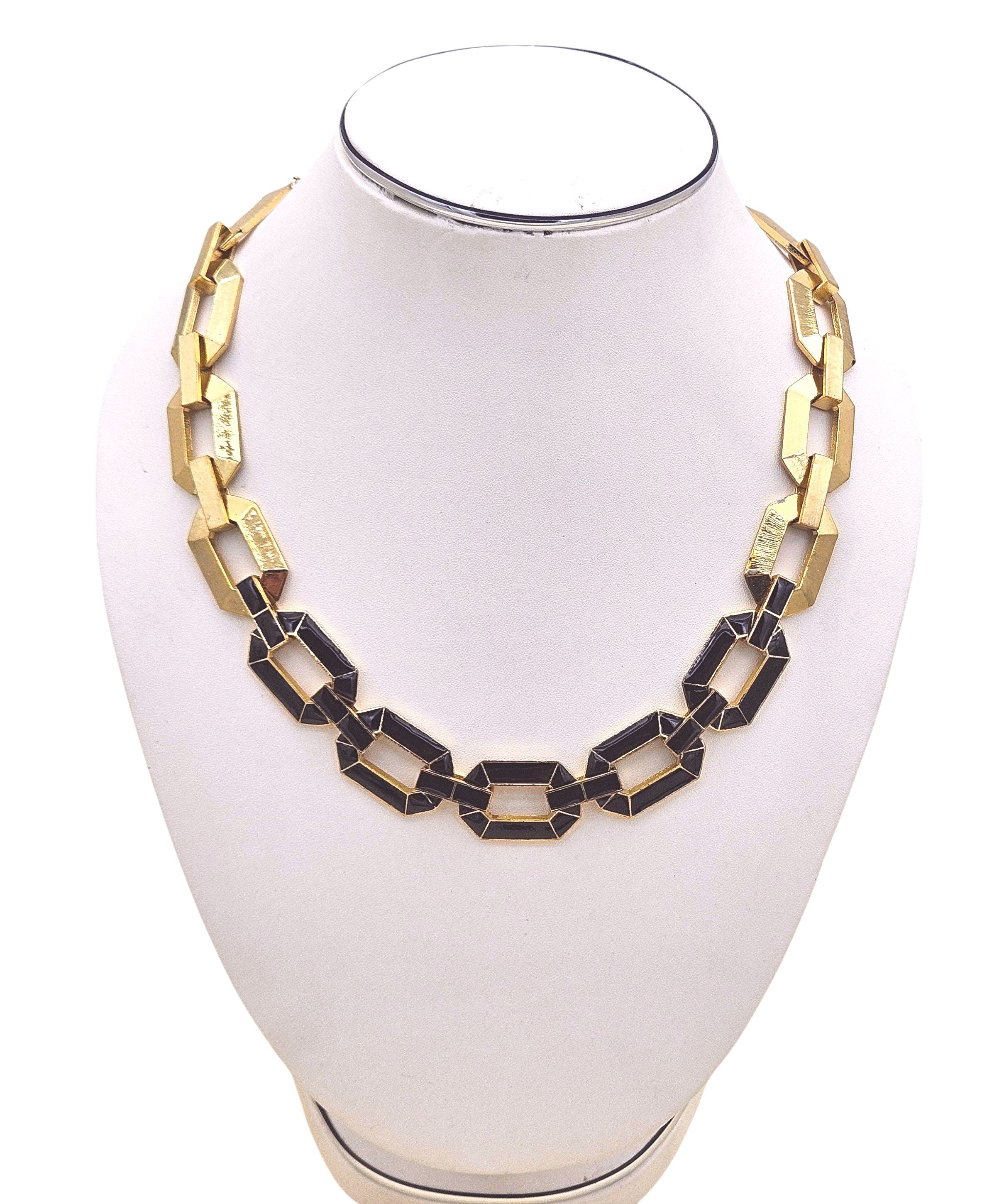 Stunning Gold plated Artistic Aari Cutting Black Enamel Designer Statement Necklace