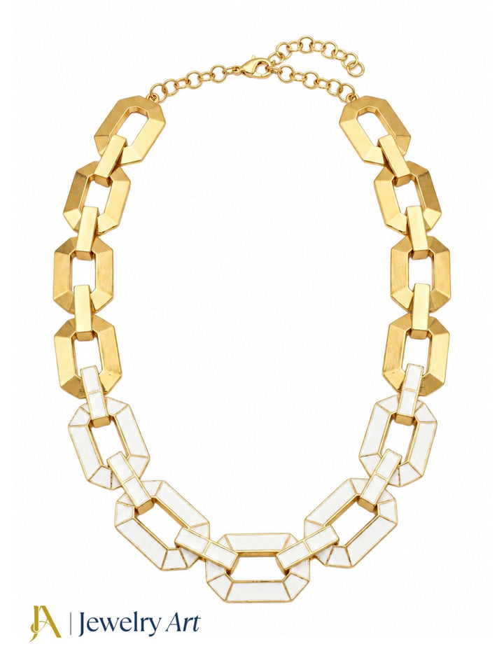 Stunning Gold plated Artistic Aari Cutting White Enamel Designer Statement Necklace