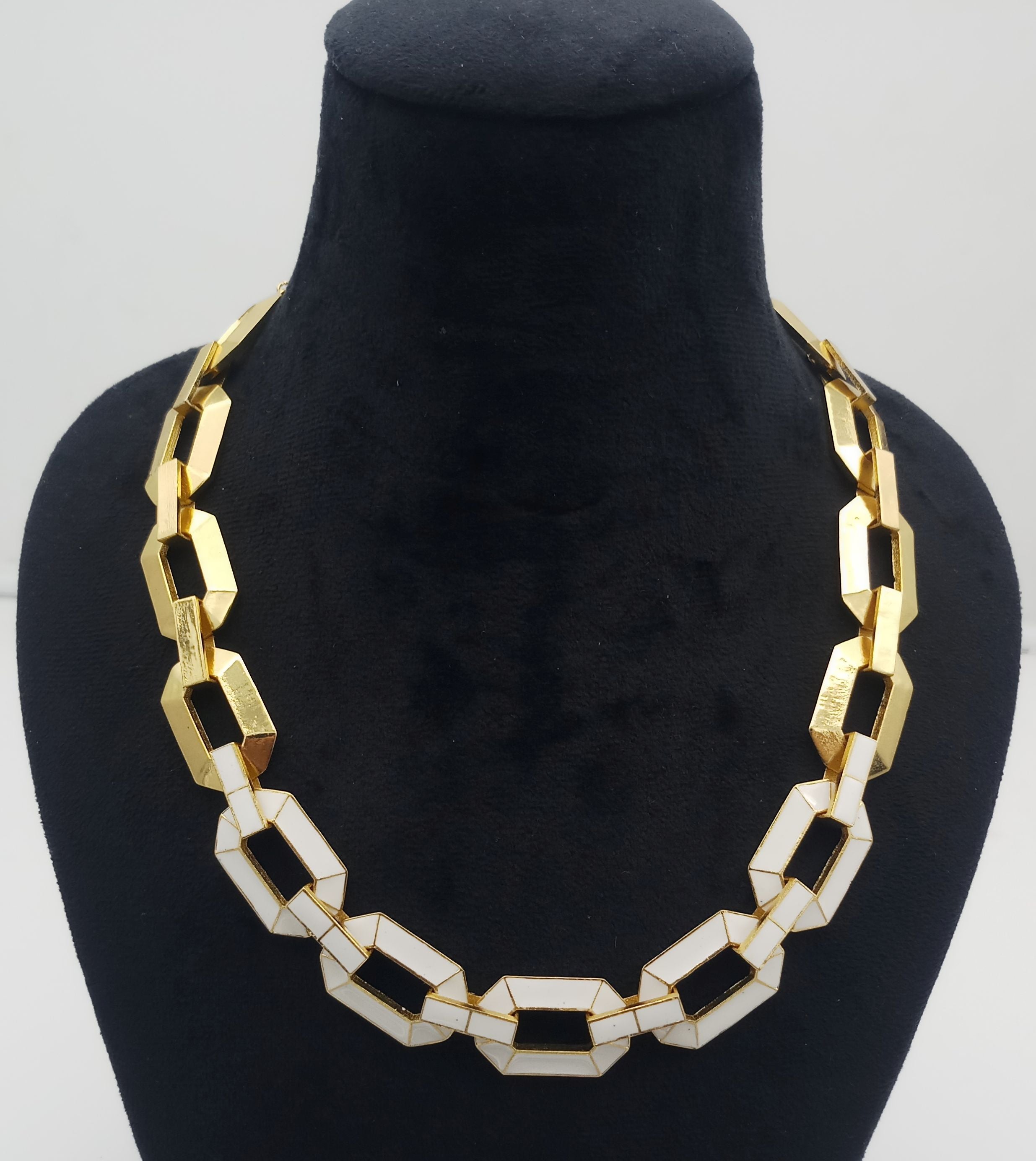 Stunning Gold plated Artistic Aari Cutting White Enamel Designer Statement Necklace