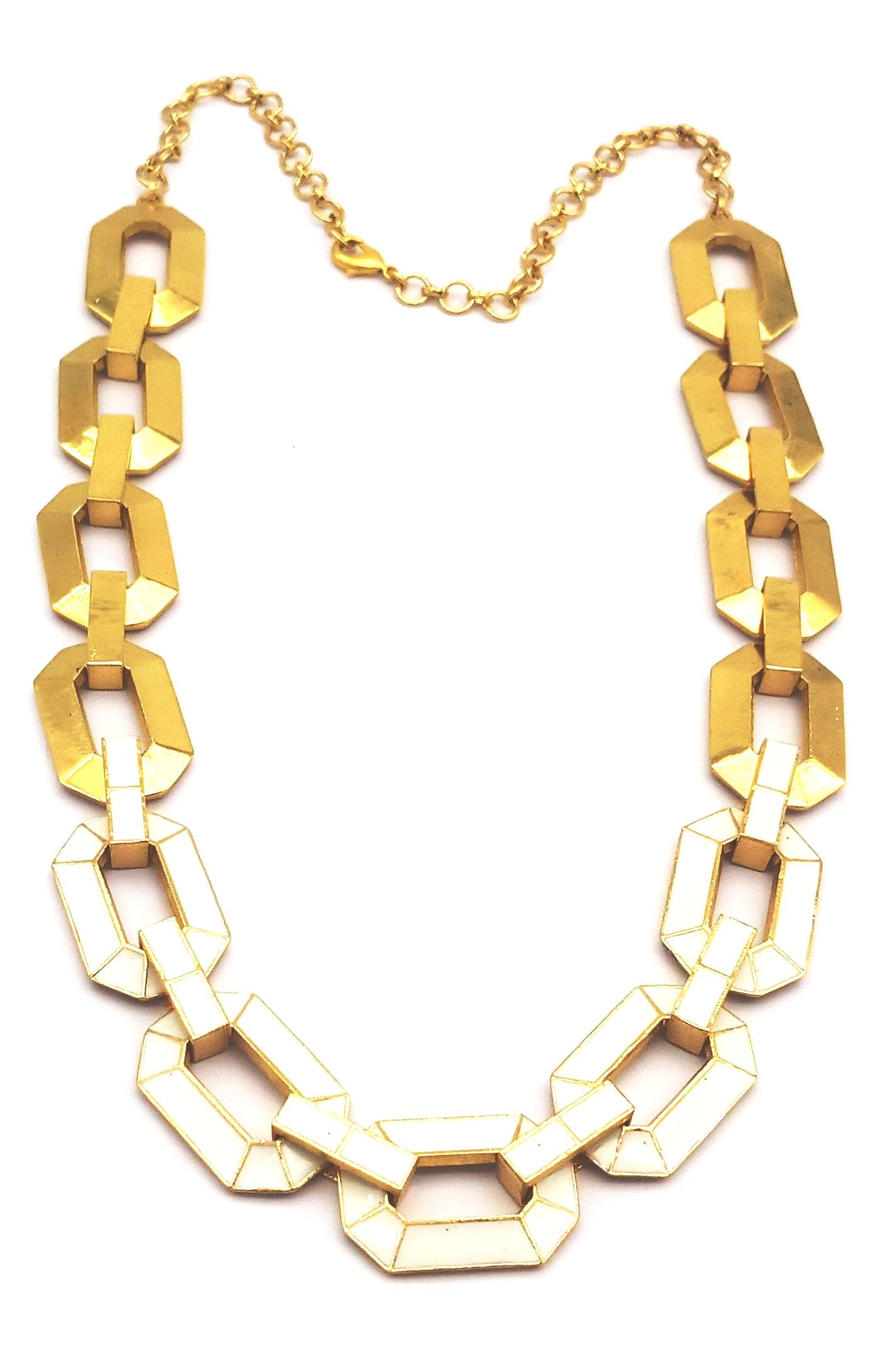 Stunning Gold plated Artistic Aari Cutting White Enamel Designer Statement Necklace
