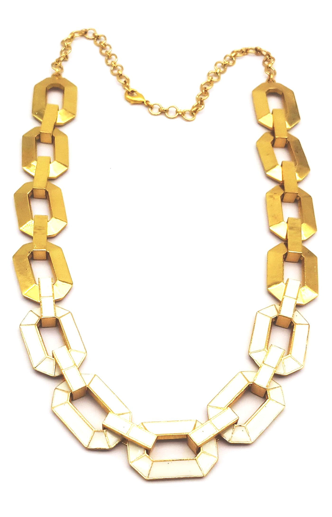 Stunning Gold plated Artistic Aari Cutting White Enamel Designer Statement Necklace