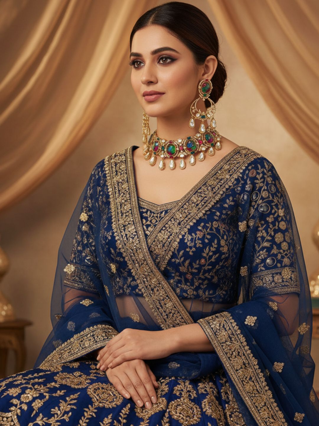 Stunning Antique Gold AD-Polk-Designer Multi Color Doublet-Hydro Quartz Stone Choker Necklace -Earring Set