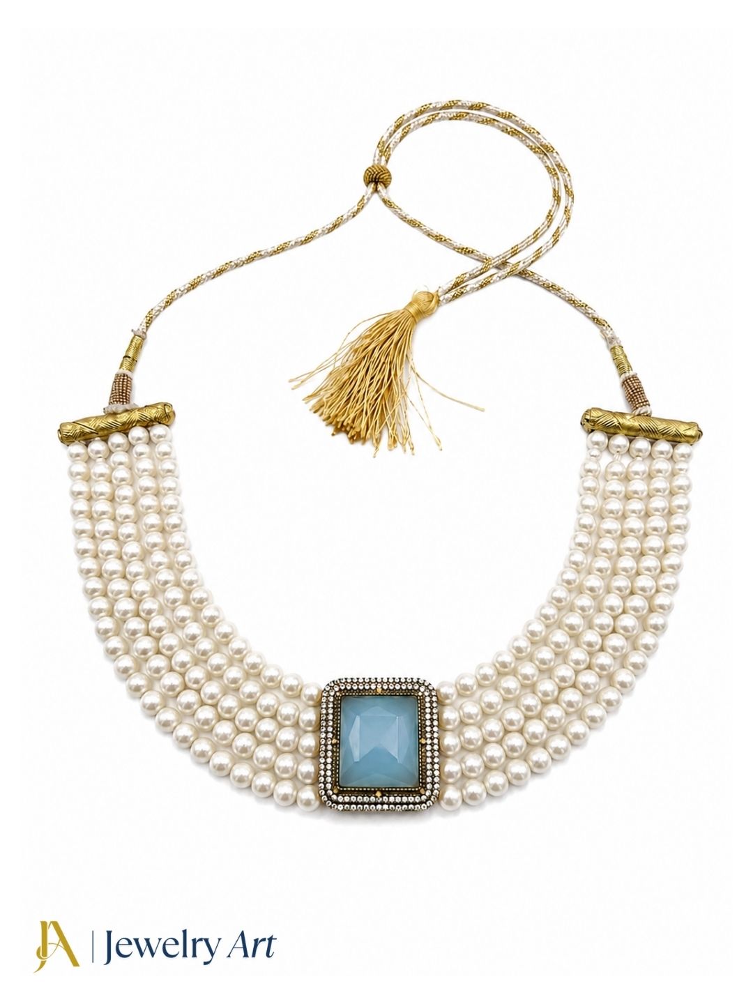 Awesome Antique Gold Plated AD-Monalisa Stone-Pearl Choker Necklace