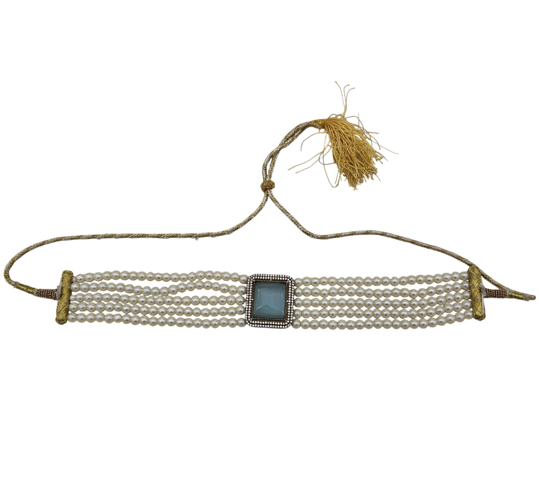 Handcrafted antique gold plated choker featuring Monalisa gems, AD sparkle, and pearl highlights
