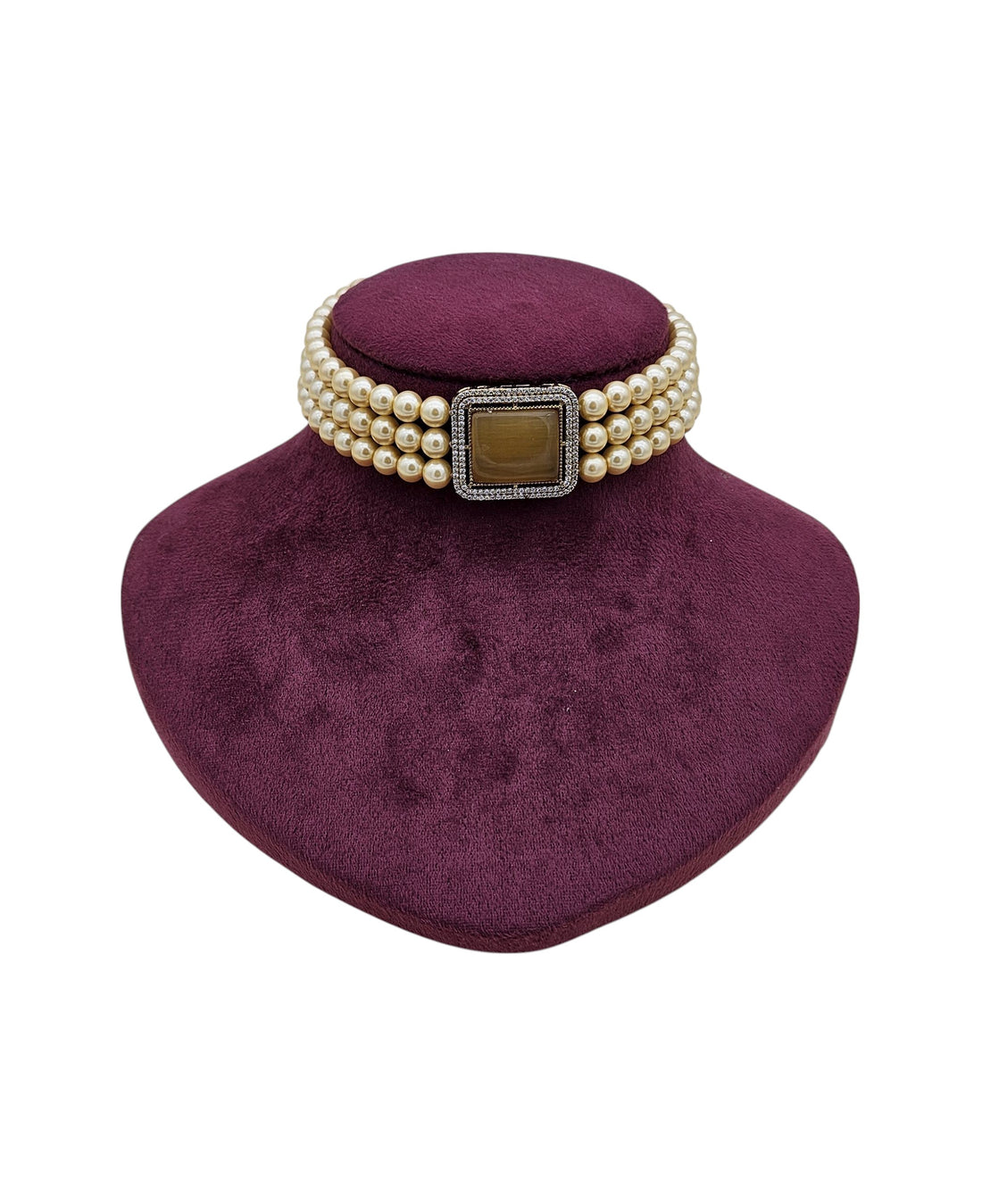 Gold plated choker necklace designed for festivals with AD embellishments, yellow Monalisa gems ,and pearl details
 