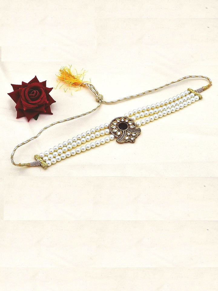 Stunning  Antique Gold Plated AD-Faux Kundan- Polky-Black Onyx -Pearl Choker Necklace
