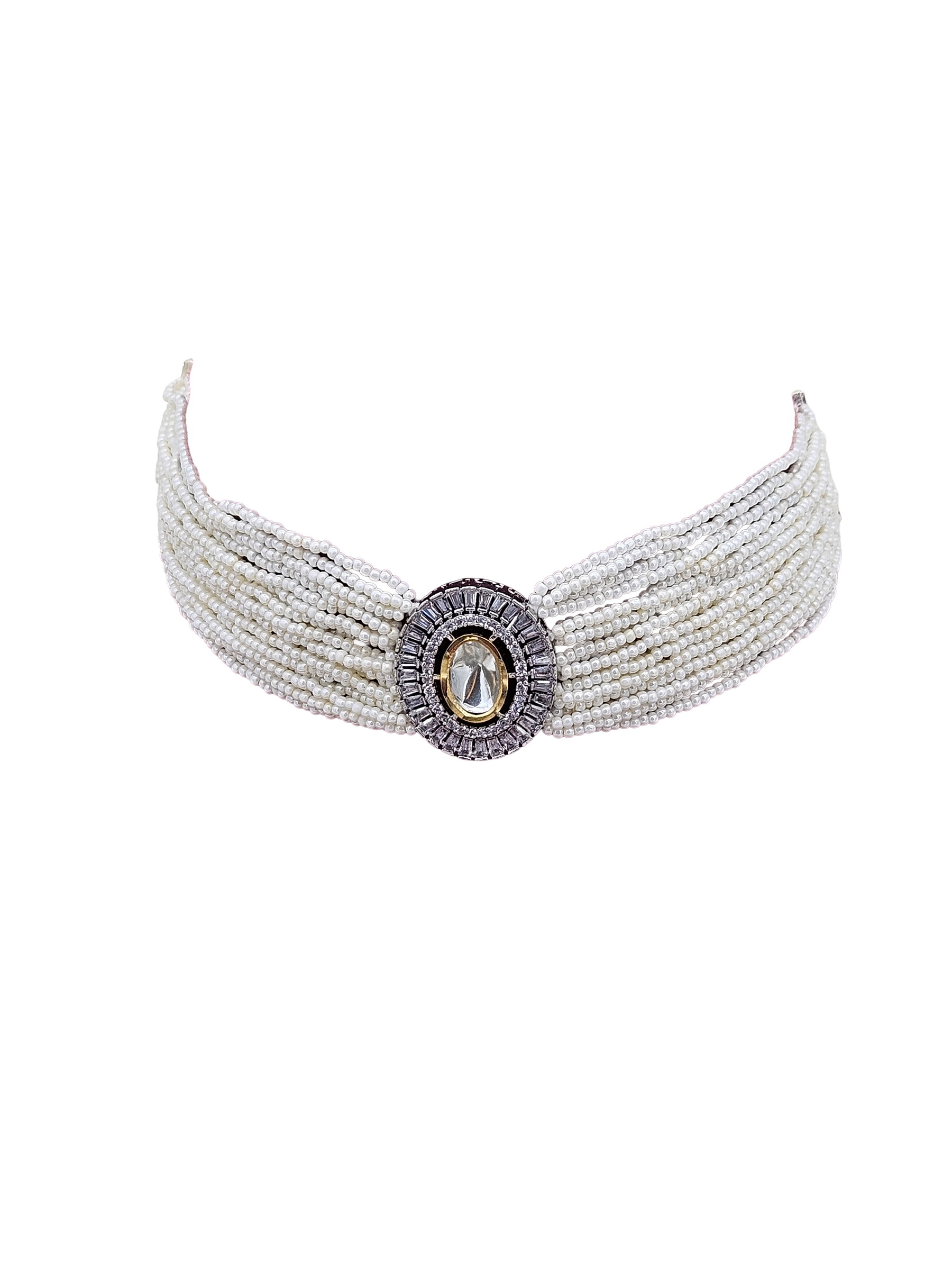 Designer antique gold choker featuring Polky and pearl design, great for traditional events.
