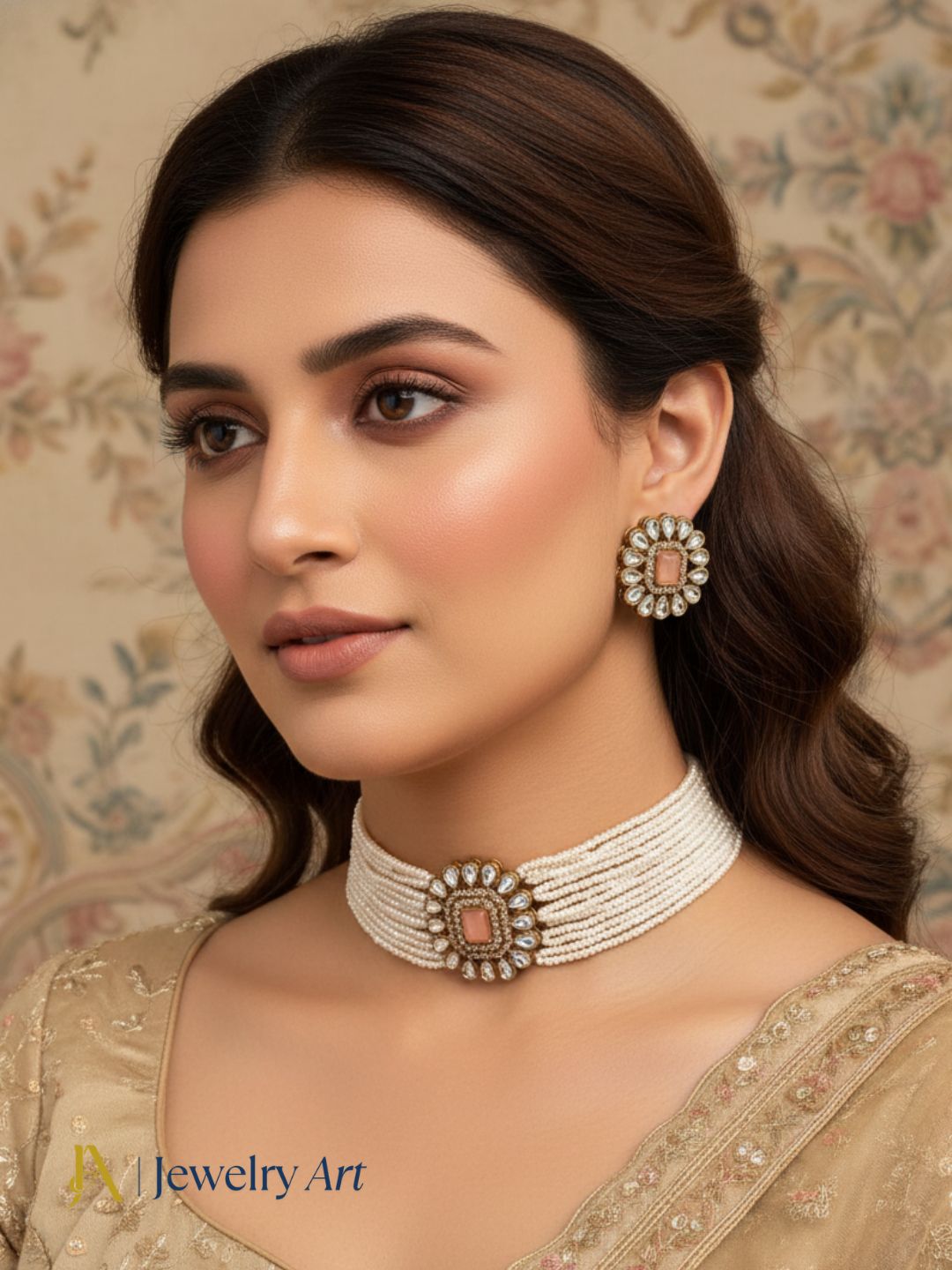 Stylish antique gold choker jewelry set with faux kundan craftsmanship

