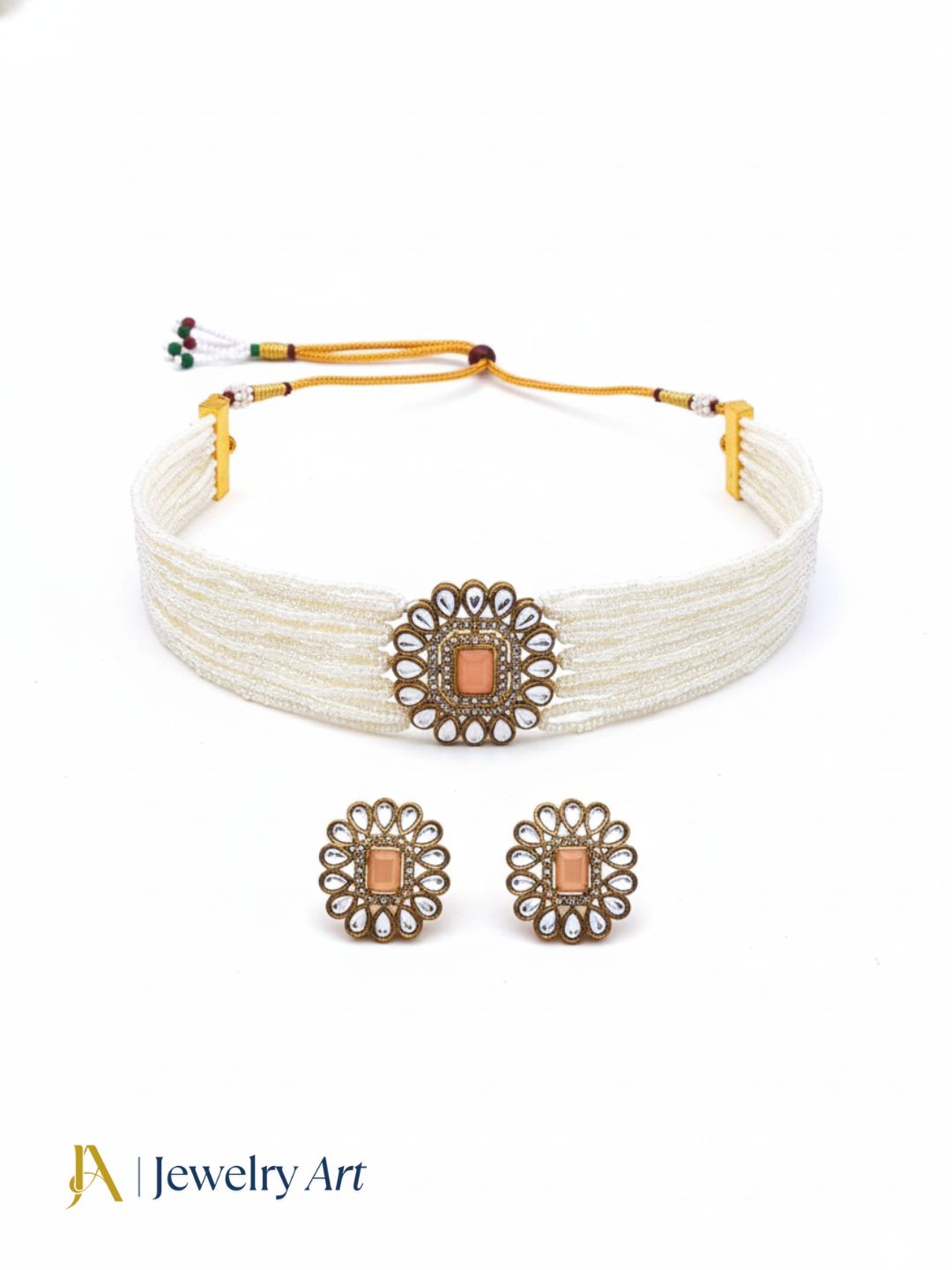 Stylish antique gold choker jewelry set with faux kundan craftsmanship
