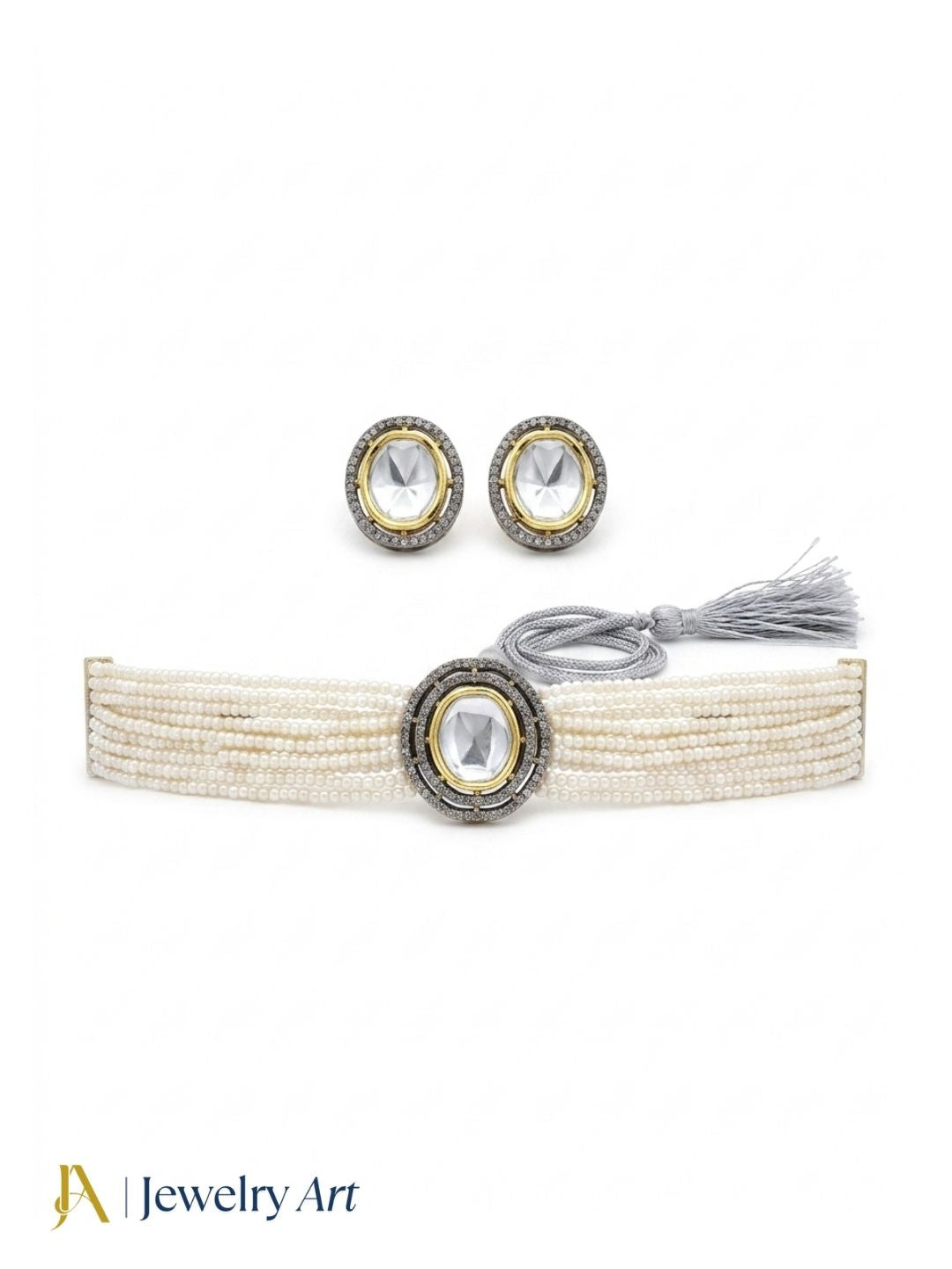 Luxury antique gold choker jewelry set with elegant pearl embellishments

