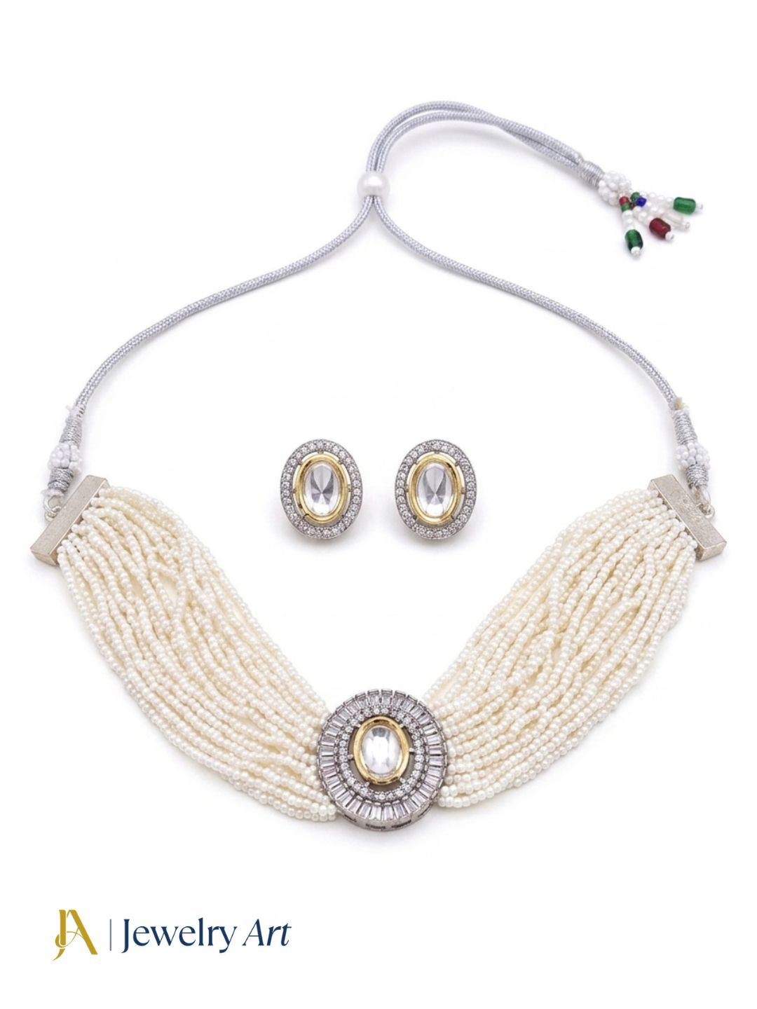 Classic traditional necklace set with antique gold polish and glass beads
