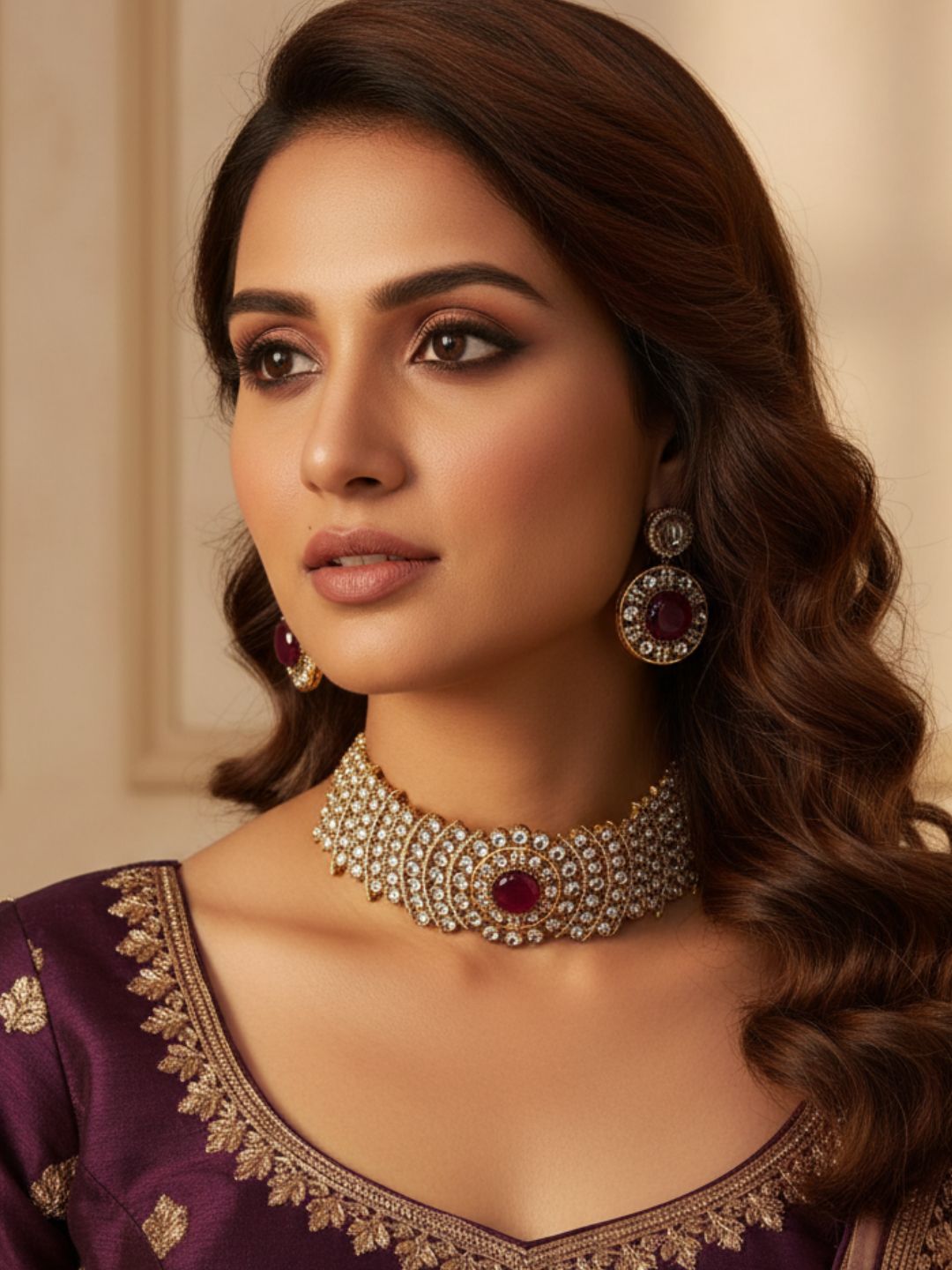 Amazing Antique Gold Plated Charming Party Wear Choker Necklace-Earring Set for women