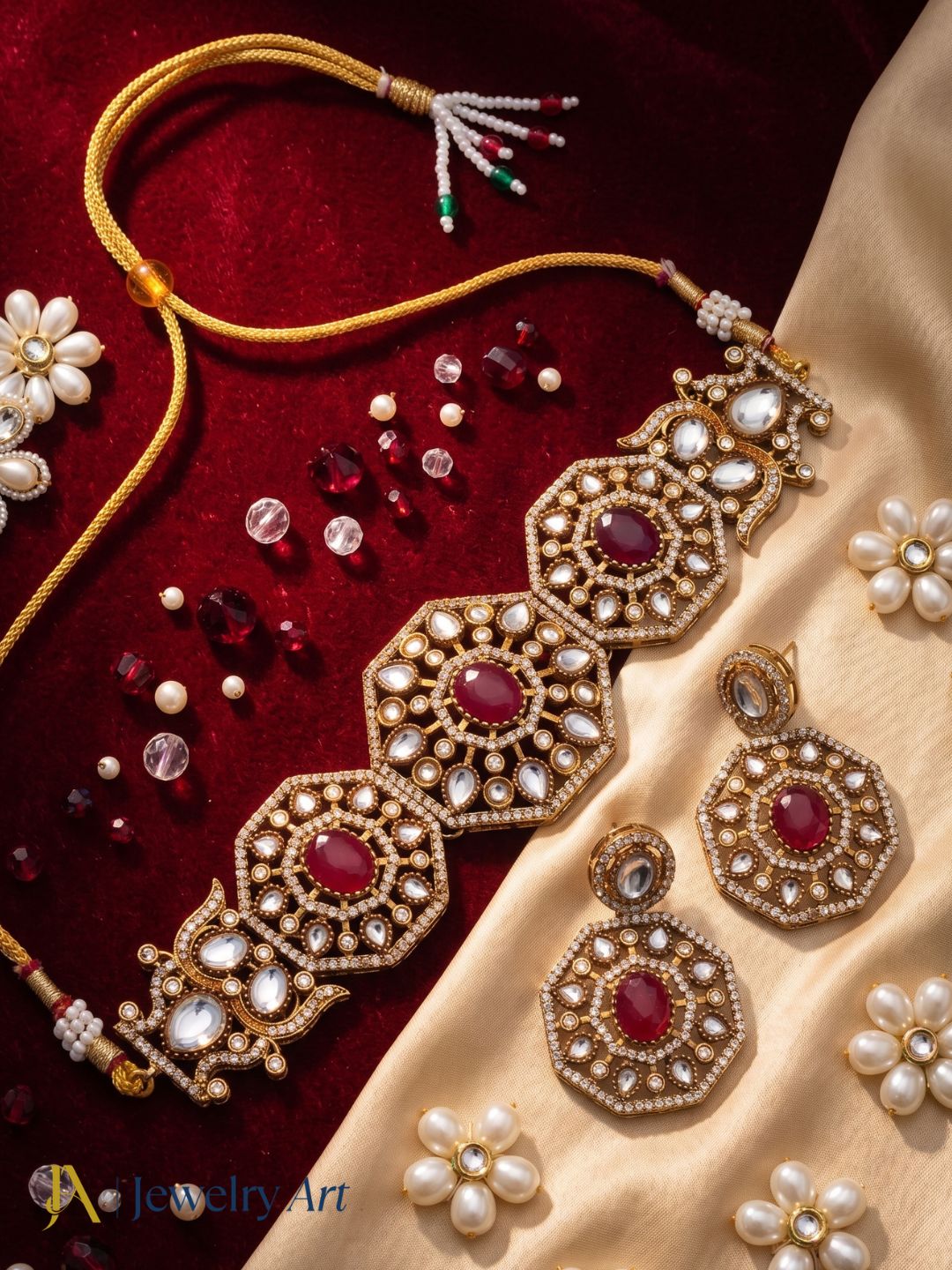 Beautiful antique gold plated jewelry set with artistic designer craftsmanship
