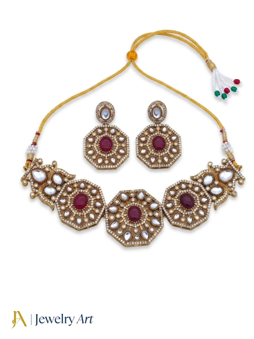 Beautiful antique gold plated jewelry set with artistic designer craftsmanship
