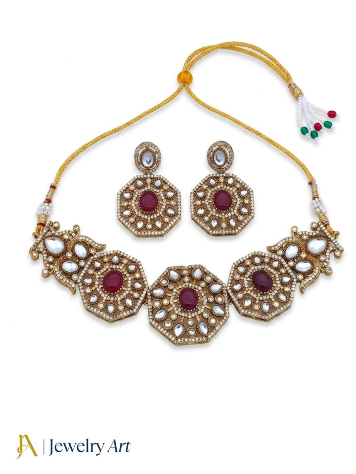 Beautiful antique gold plated jewelry set with artistic designer craftsmanship
