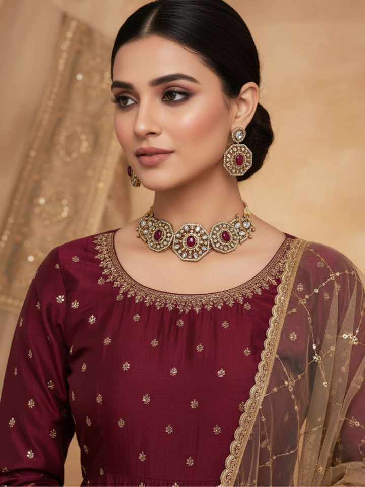 Gorgeous Antique Gold Plated Designer Beautiful Choker Necklace-Earring Set for women