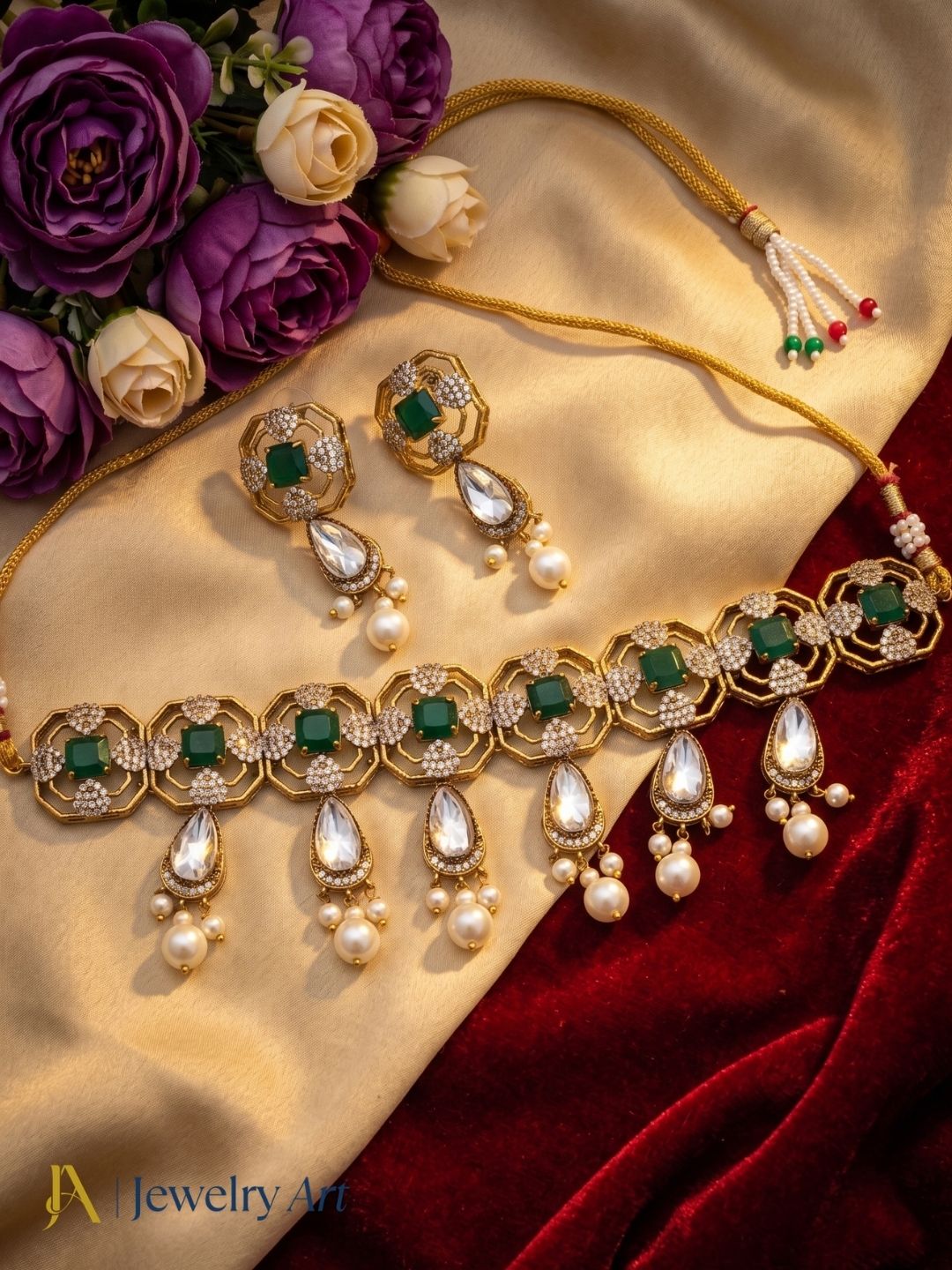 Amazing Antique Gold Plated Beautiful Designer Choker Necklace-Earring Set for women