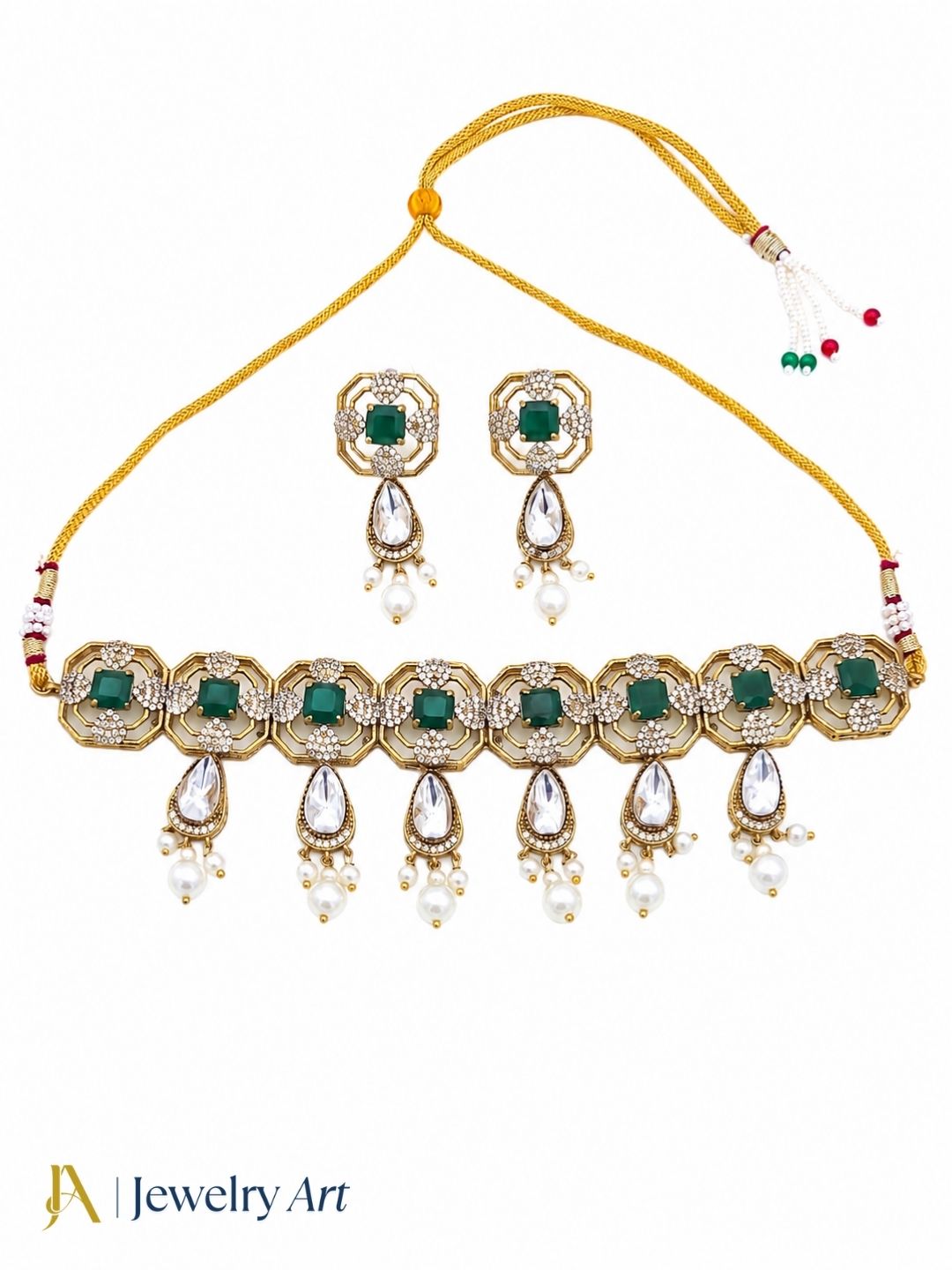 Amazing Antique Gold Plated Beautiful Designer Choker Necklace-Earring Set for women