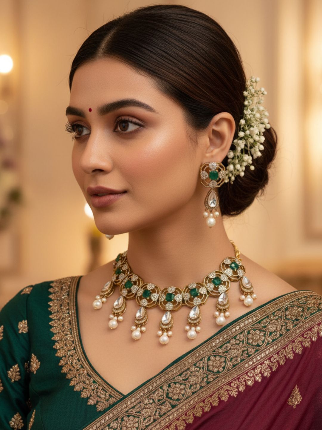 Amazing Antique Gold Plated Beautiful Designer Choker Necklace-Earring Set for women