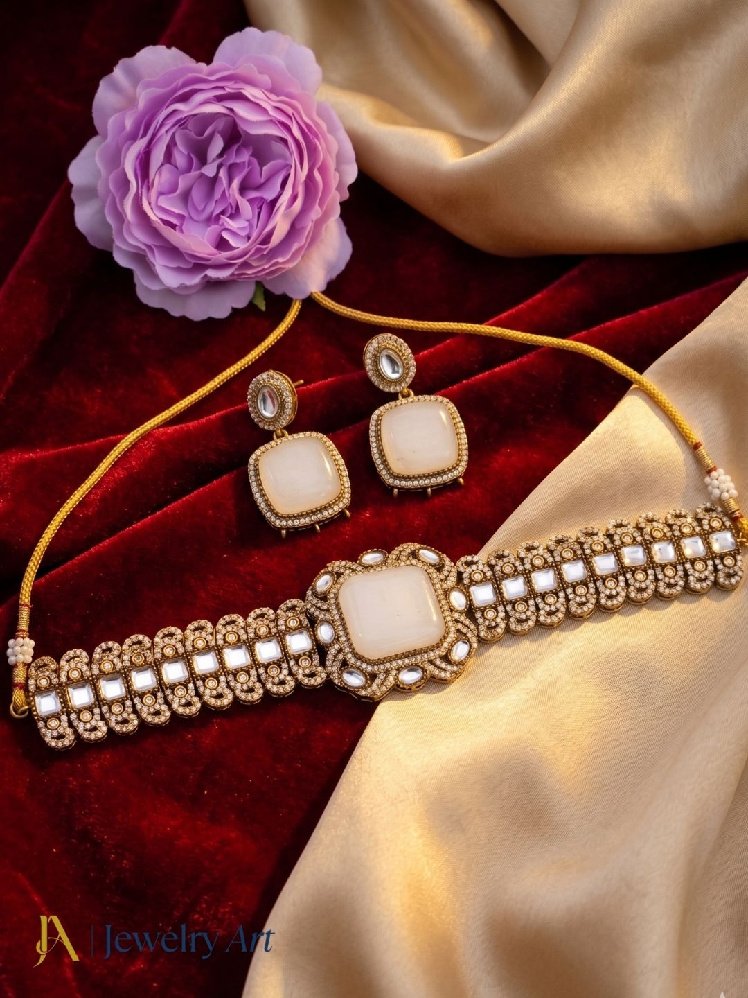 Awesome Antique Gold Plated Designer Party Wear Choker Necklace-Earring Set for women