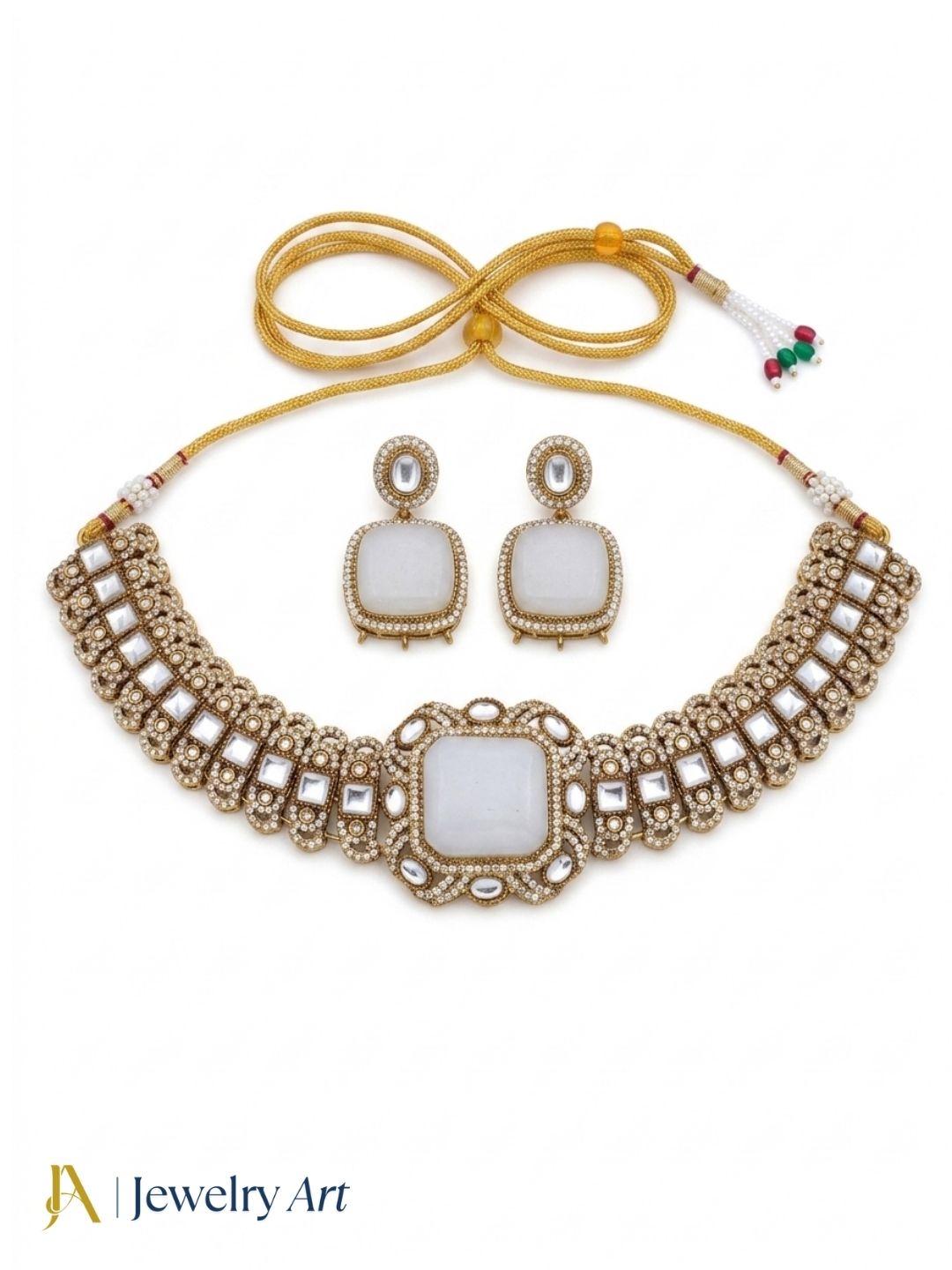 Awesome Antique Gold Plated Designer Party Wear Choker Necklace-Earring Set for women
