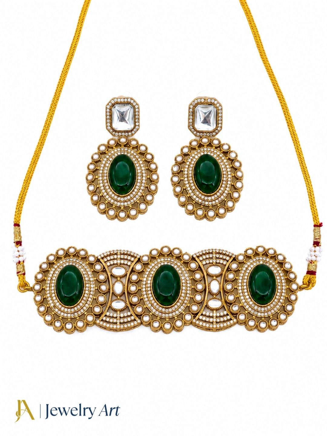 Artistic Antique Gold Plated Designer Party Wear Choker Necklace-Earring Set for women