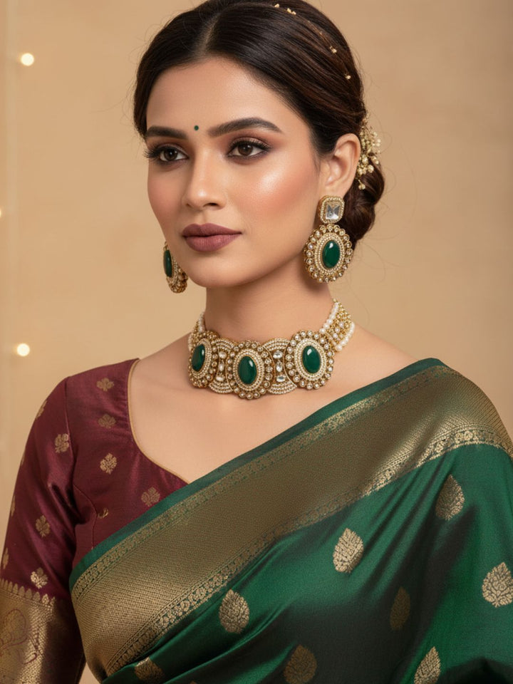 Artistic Antique Gold Plated Designer Party Wear Choker Necklace-Earring Set for women