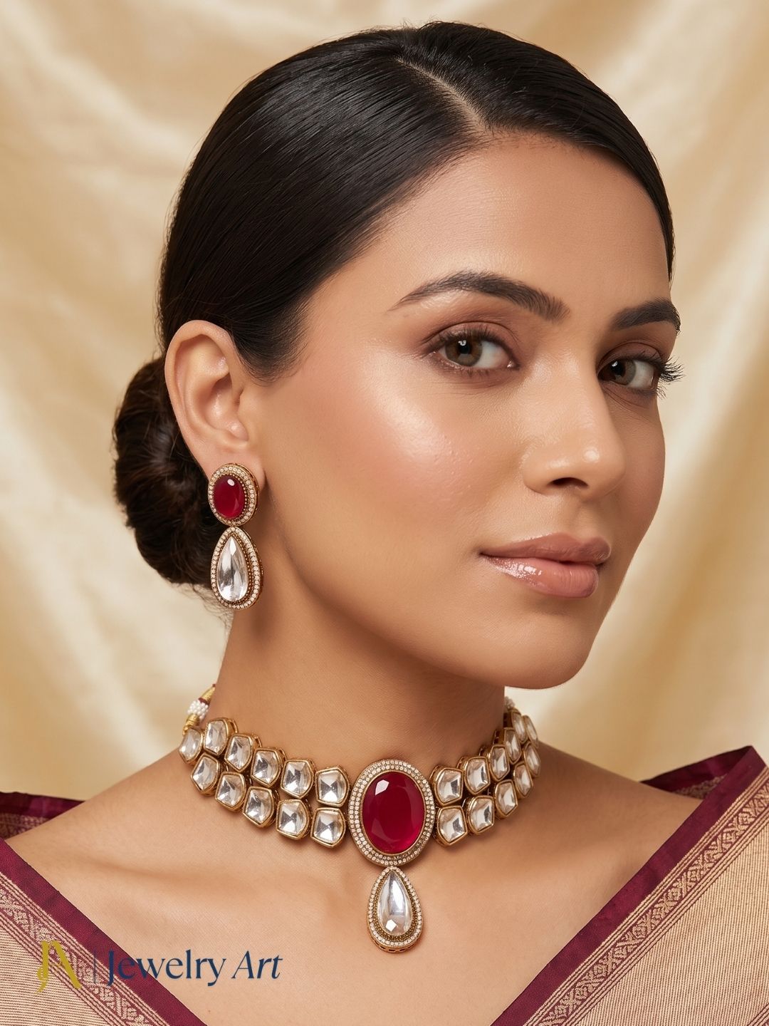 Exclusive designer antique gold choker necklace earrings set with rich traditional appeal
