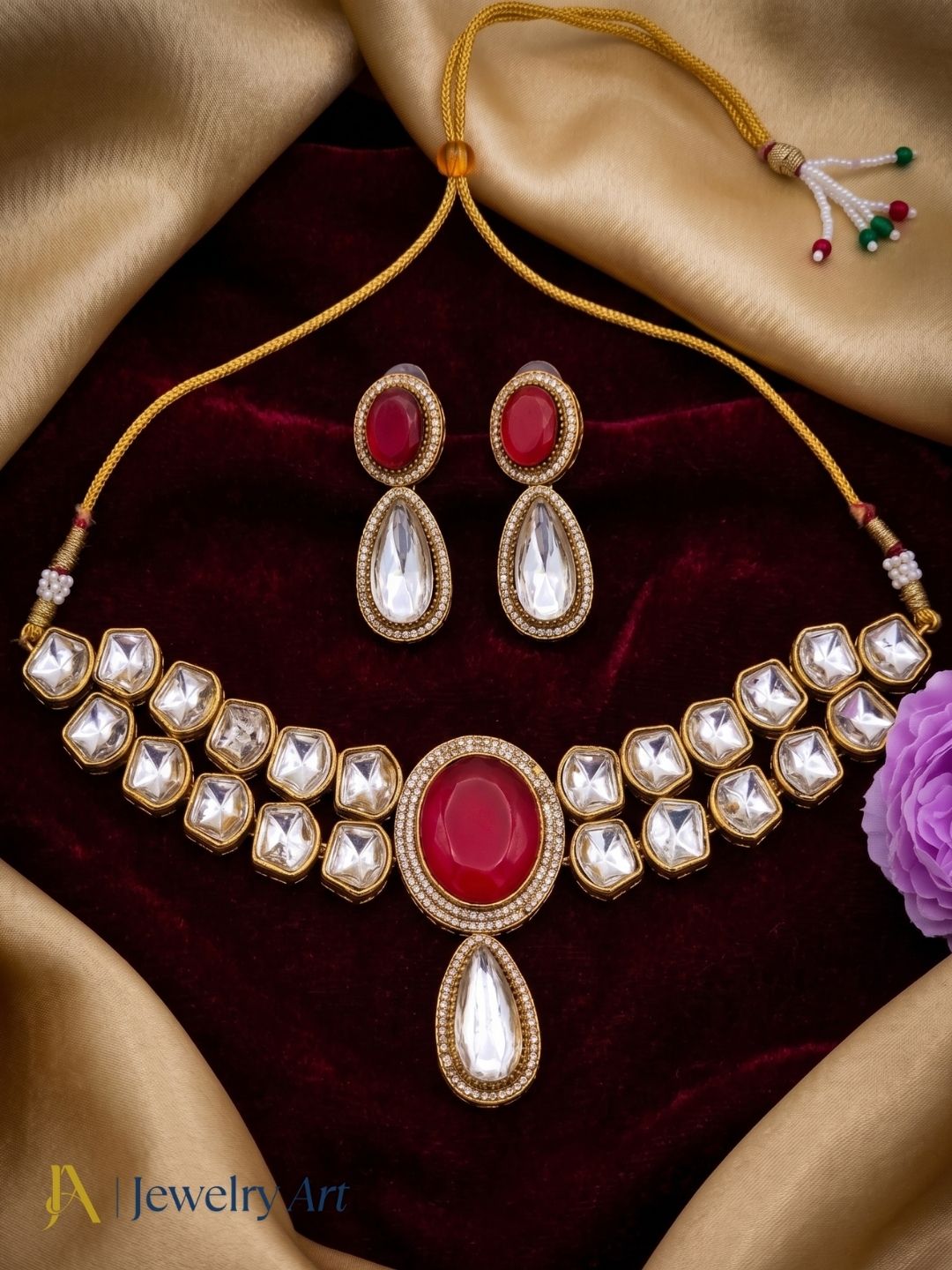 Amazing Antique Gold Plated Designer Party Wear Choker Necklace-Earring Set for women
