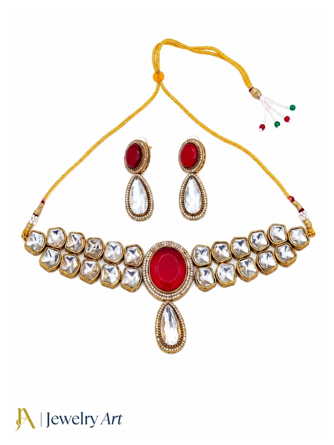 Amazing Antique Gold Plated Designer Party Wear Choker Necklace-Earring Set for women