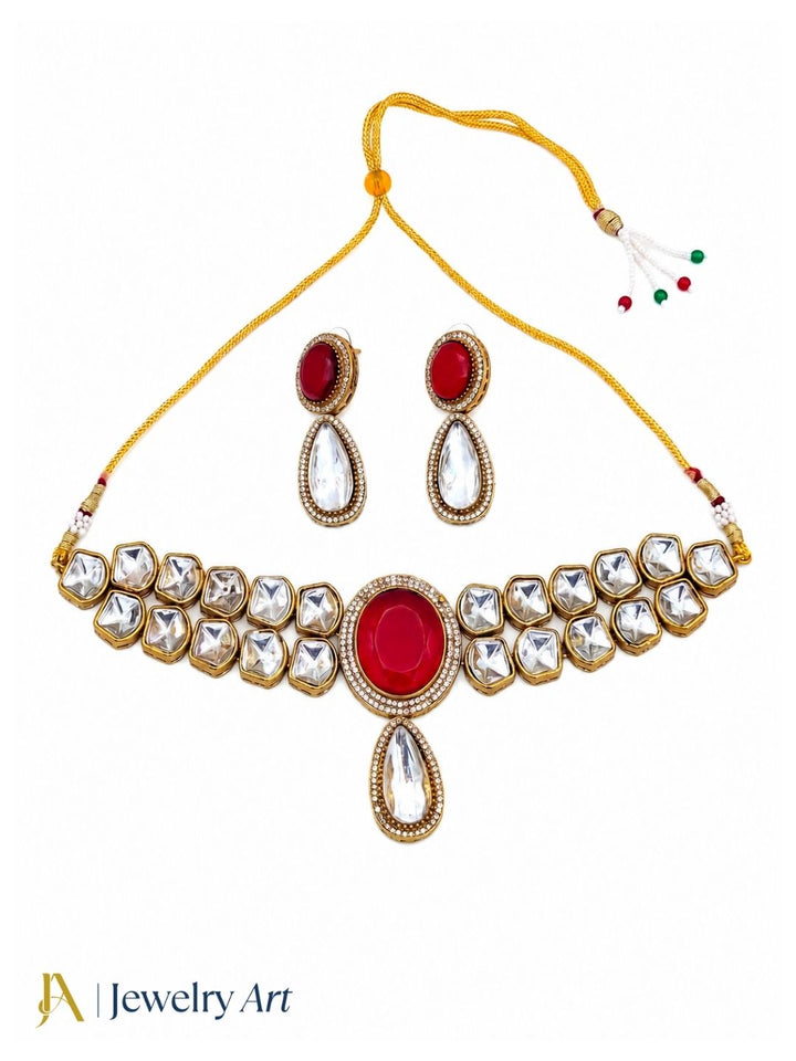Amazing Antique Gold Plated Designer Party Wear Choker Necklace-Earring Set for women