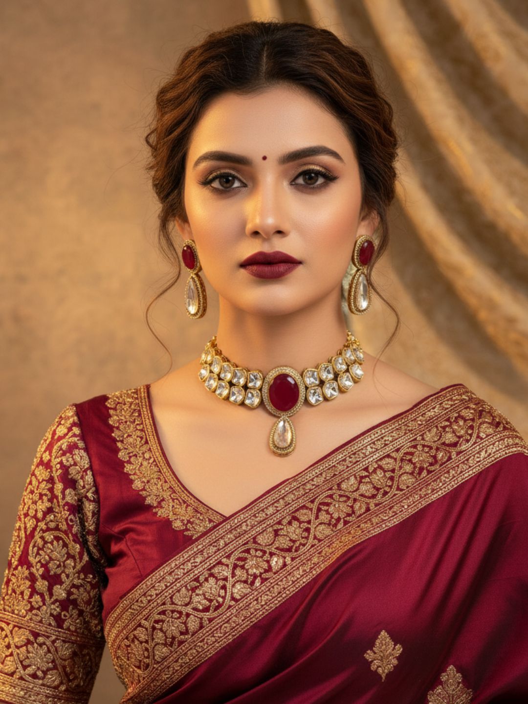 Amazing Antique Gold Plated Designer Party Wear Choker Necklace-Earring Set for women