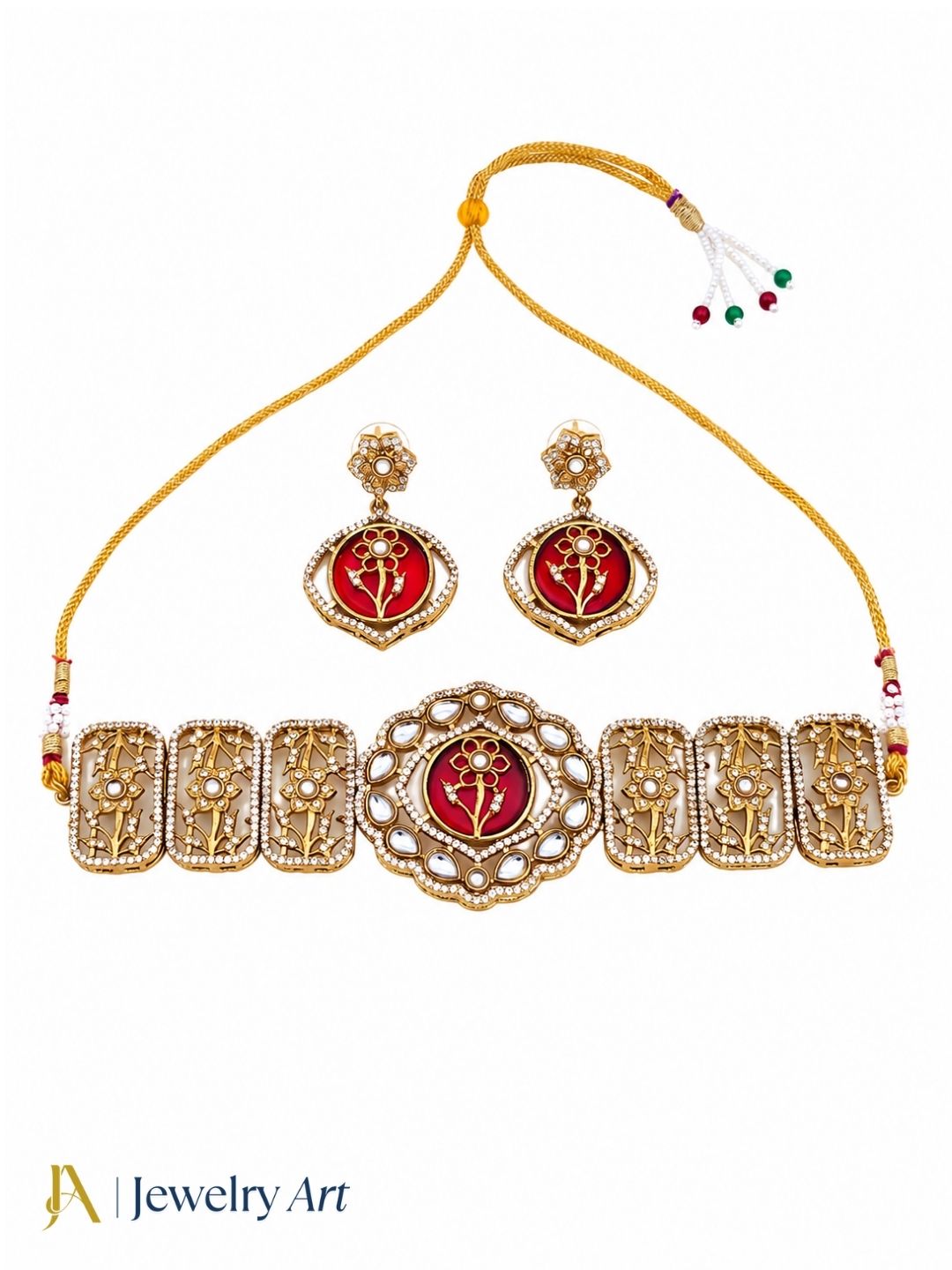Gorgeous Antique Gold Plated Designer Party Wear Choker Necklace-Earring Set for women