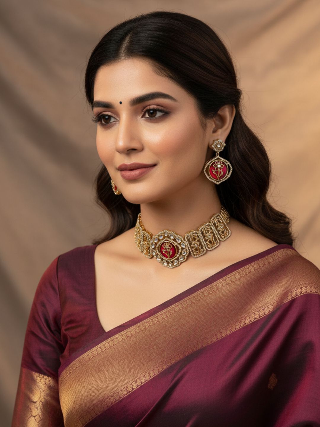 Gorgeous Antique Gold Plated Designer Party Wear Choker Necklace-Earring Set for women