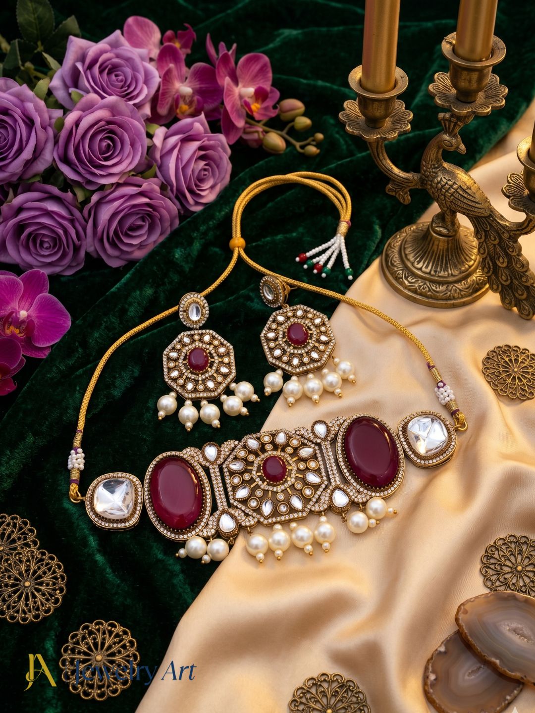 Stunning Antique Gold Plated Beautiful Designer Party Wear Choker Necklace-Earring Set for women