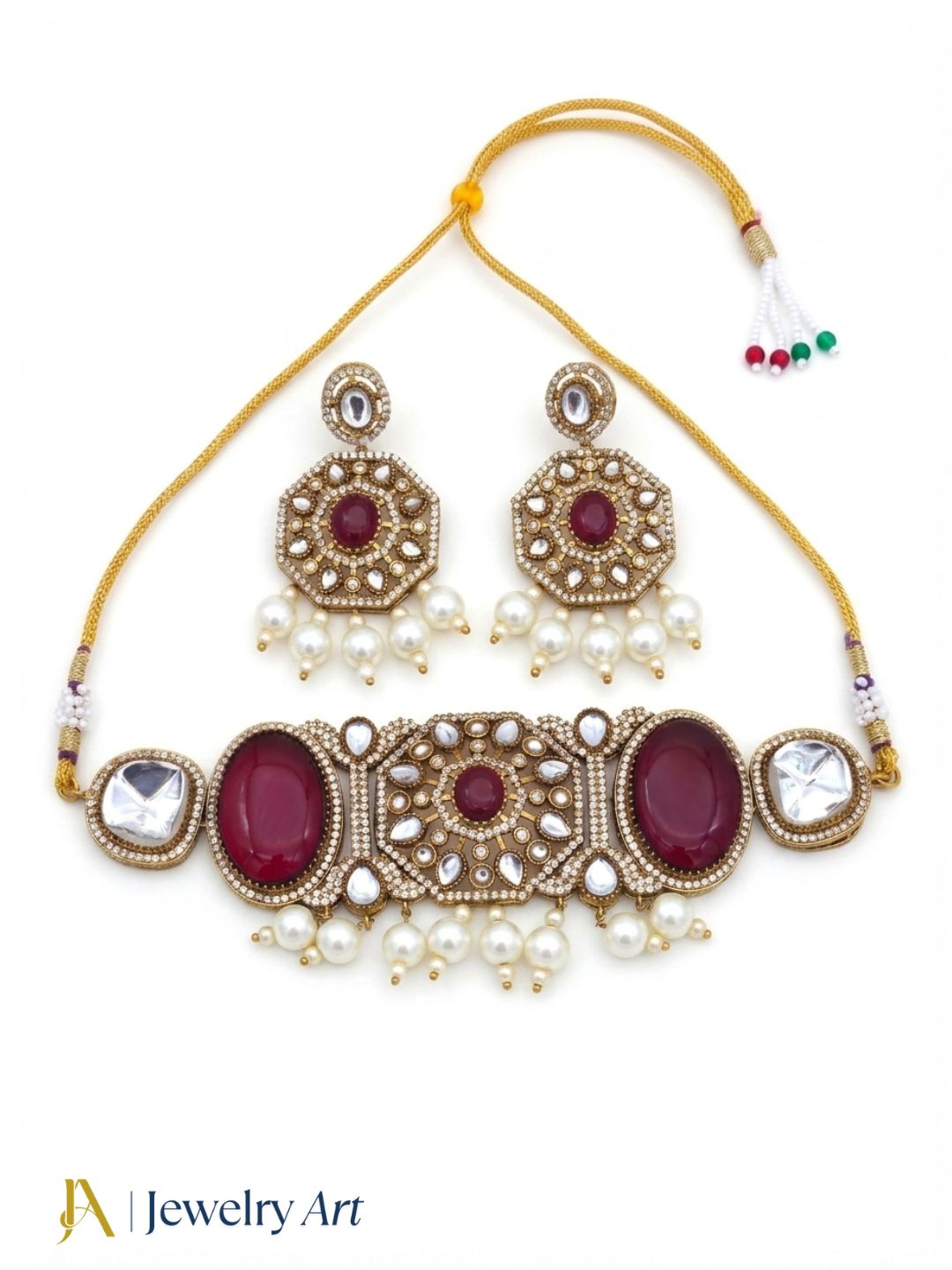 Stunning Antique Gold Plated Beautiful Designer Party Wear Choker Necklace-Earring Set for women