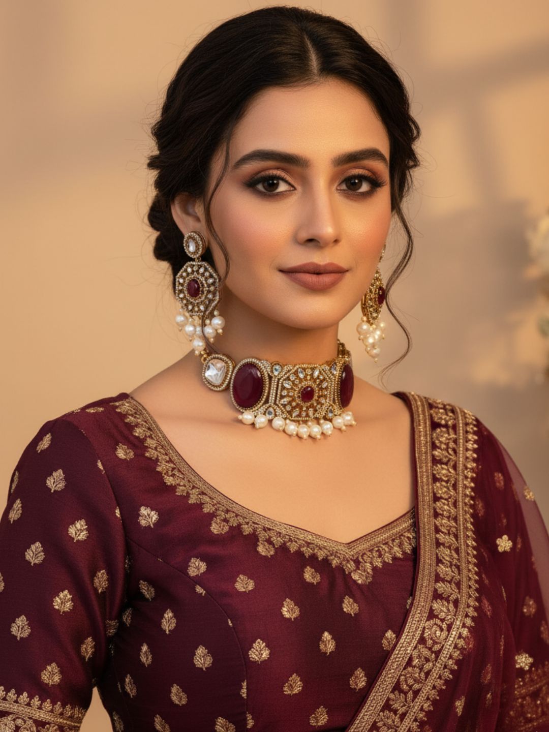 Stunning Antique Gold Plated Beautiful Designer Party Wear Choker Necklace-Earring Set for women