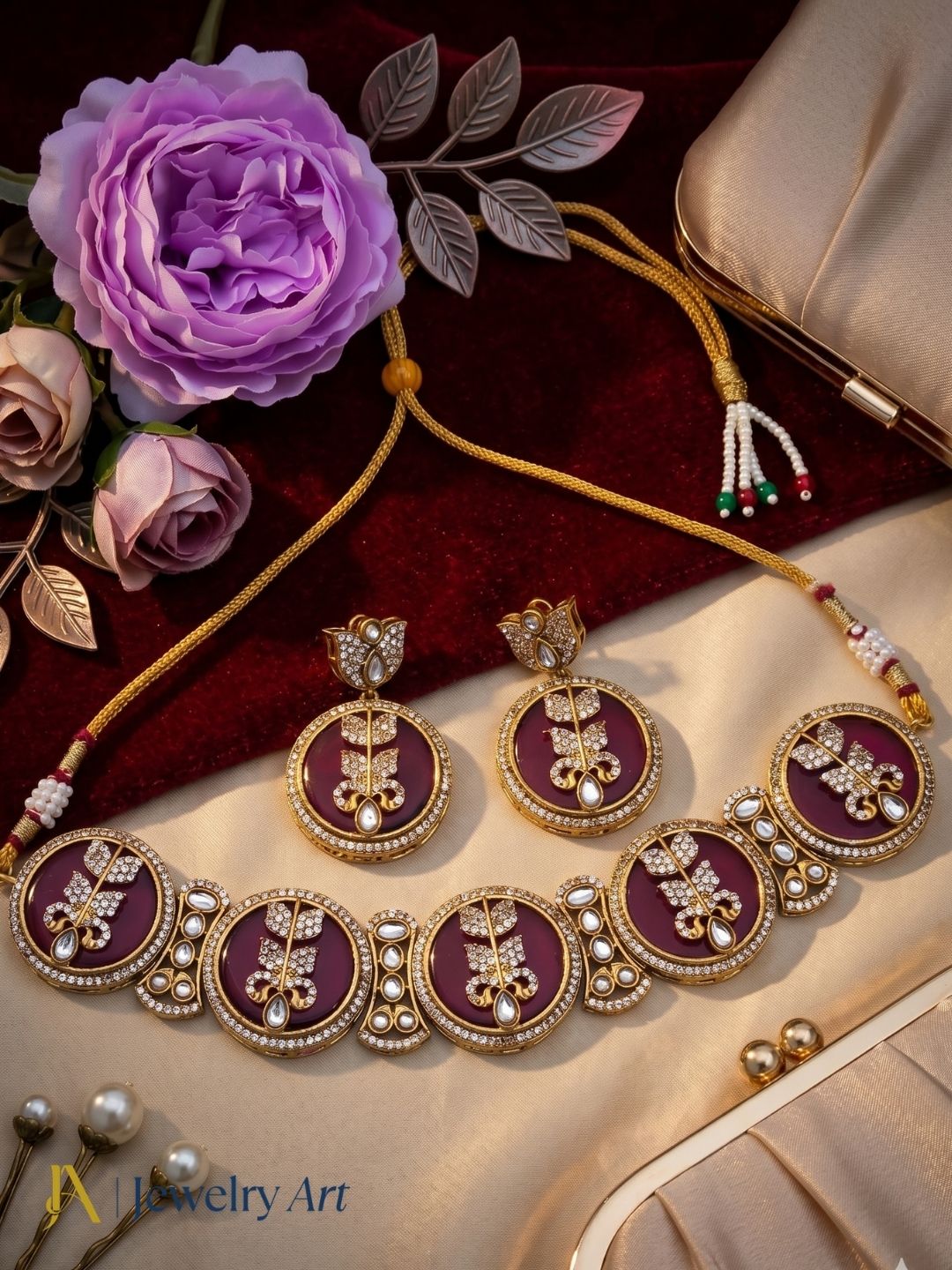 Awesome Antique Gold Plated Charming Designer Party Wear Choker Necklace-Earring Set for women
