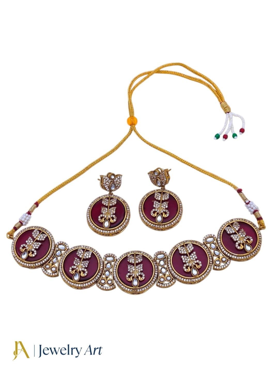 Awesome Antique Gold Plated Charming Designer Party Wear Choker Necklace-Earring Set for women