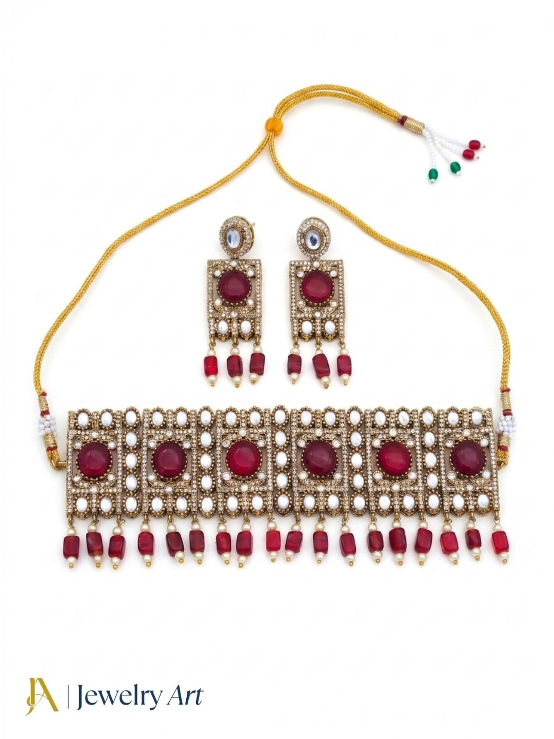 Amazing Antique Gold Plated Charming Designer Party Wear Choker Necklace-Earring Set for women