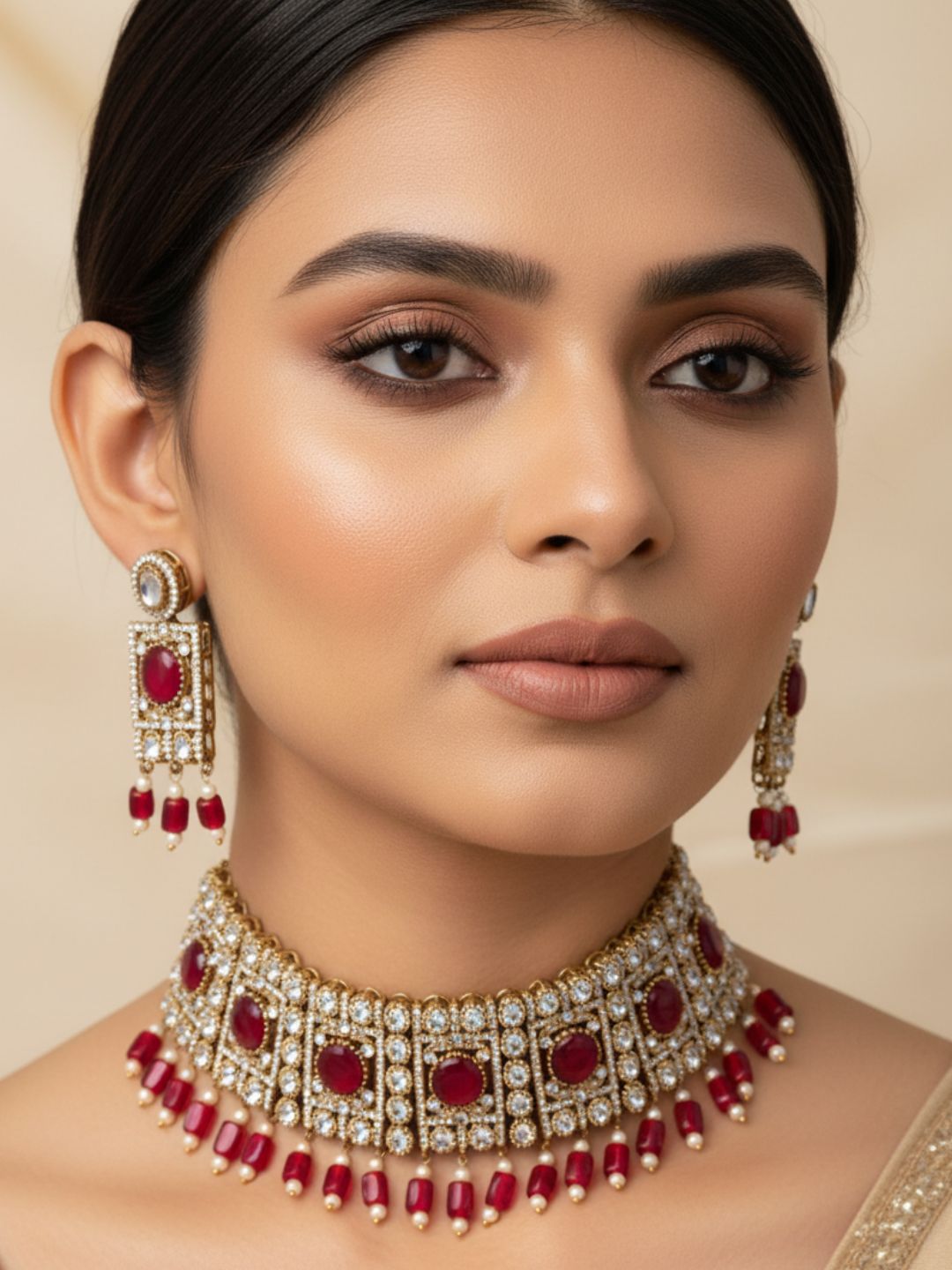 Amazing Antique Gold Plated Charming Designer Party Wear Choker Necklace-Earring Set for women